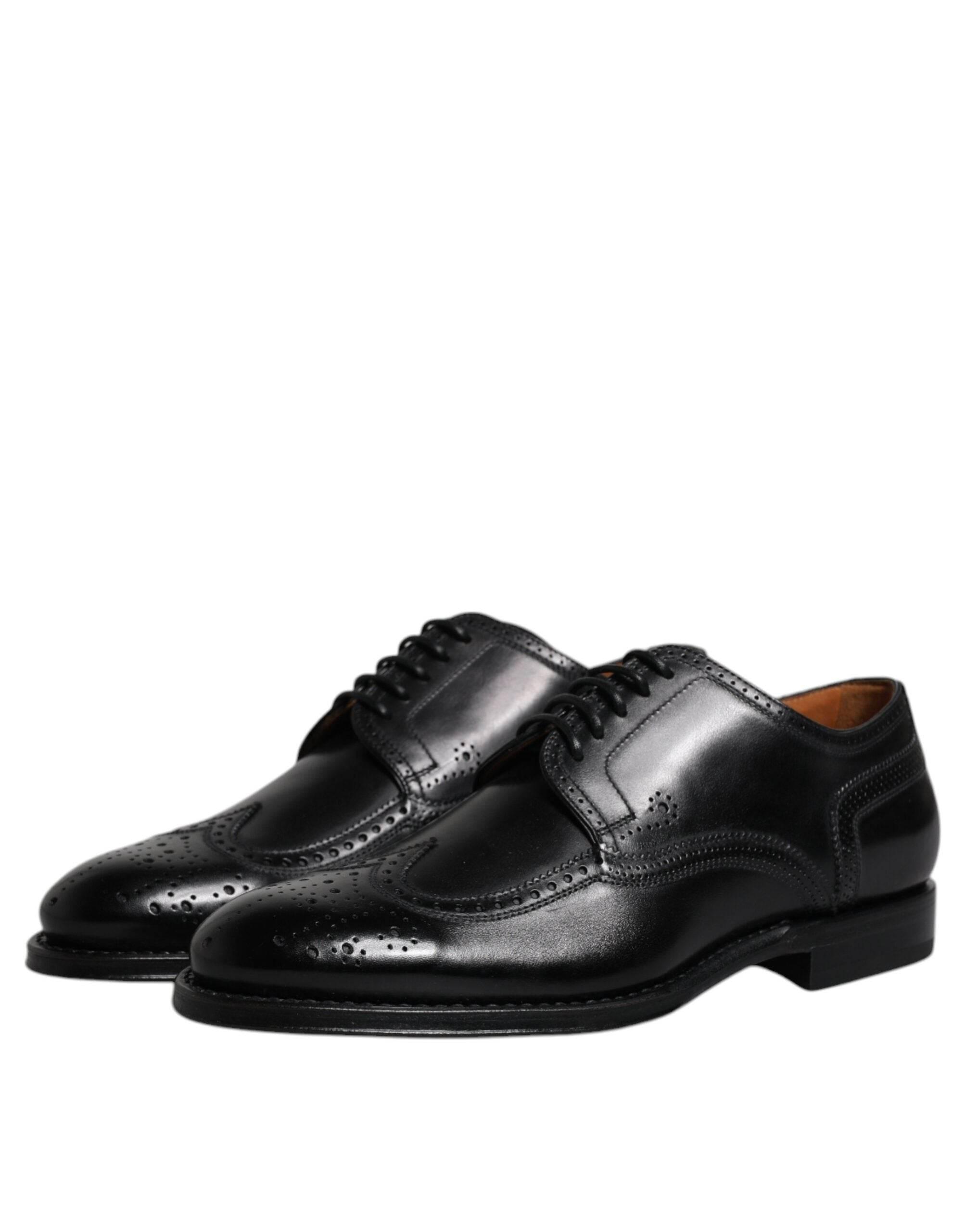 Dolce & Gabbana Black Leather Derby Wingtip Formal Shoes - Hilstor