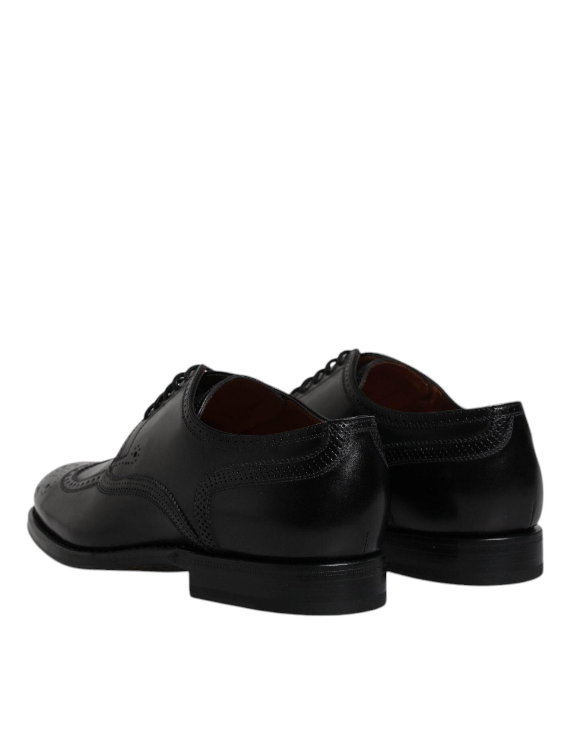 Dolce & Gabbana Black Leather Derby Wingtip Formal Shoes - Hilstor