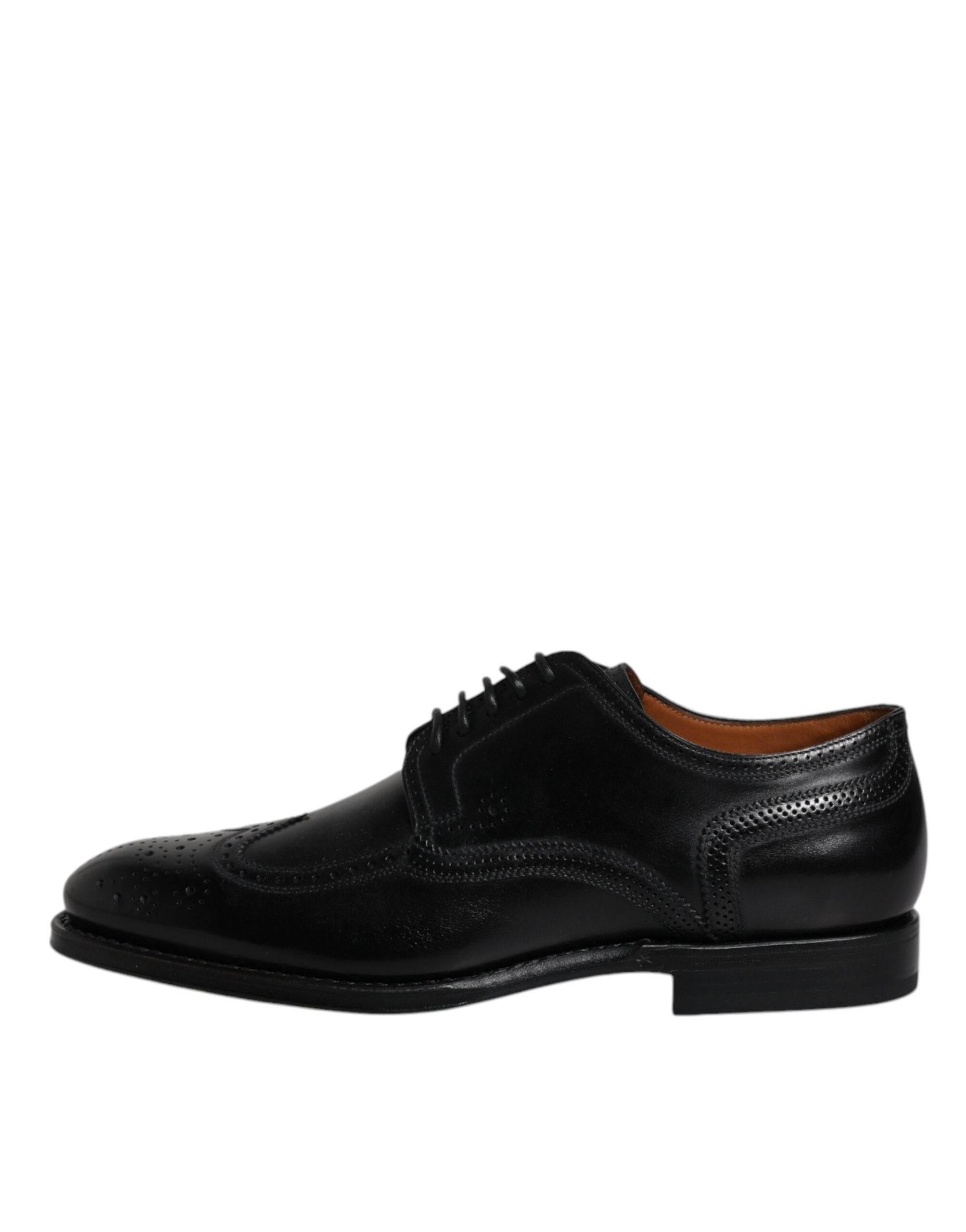 Dolce & Gabbana Black Leather Derby Wingtip Formal Shoes - Hilstor