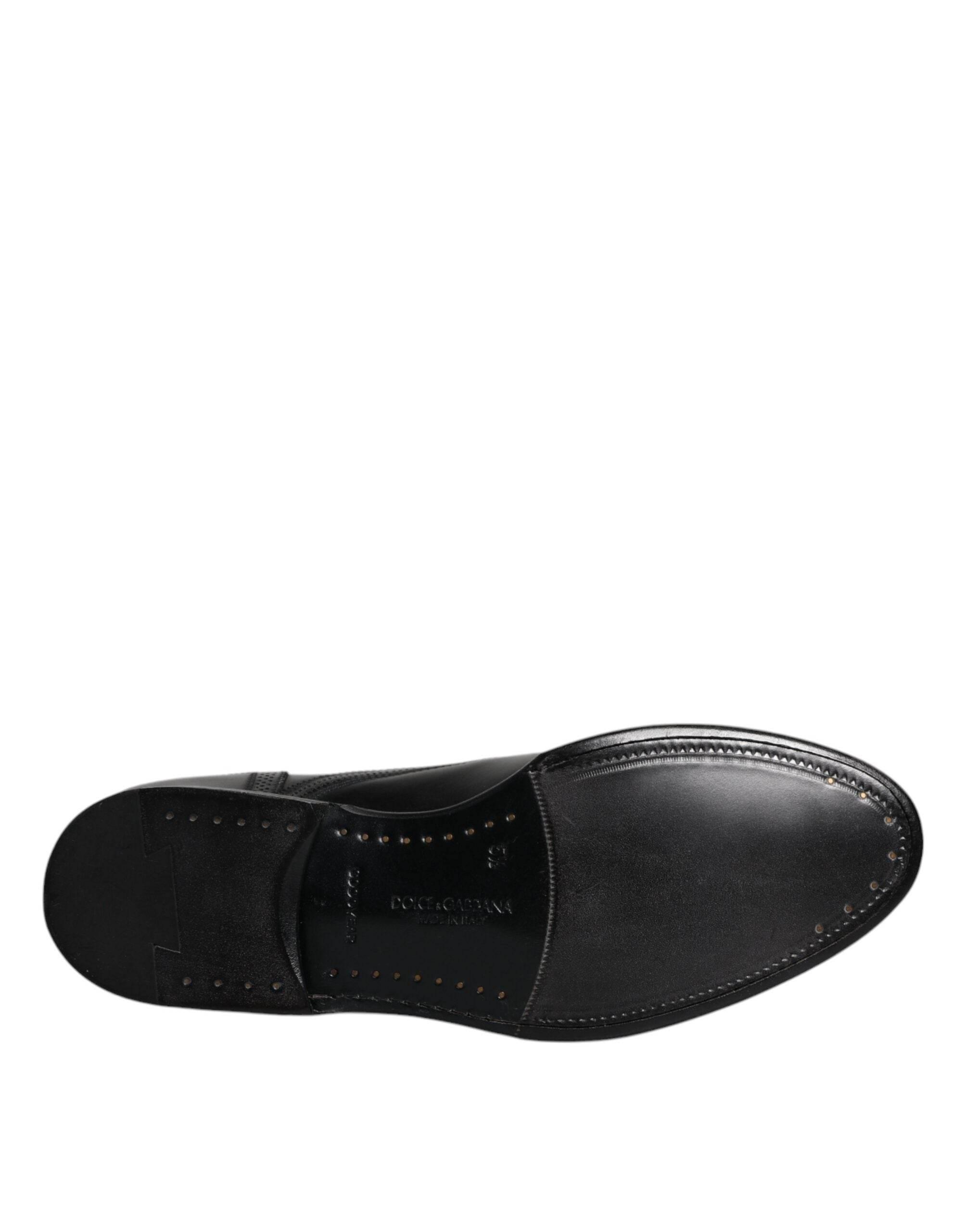 Dolce & Gabbana Black Leather Derby Wingtip Formal Shoes - Hilstor