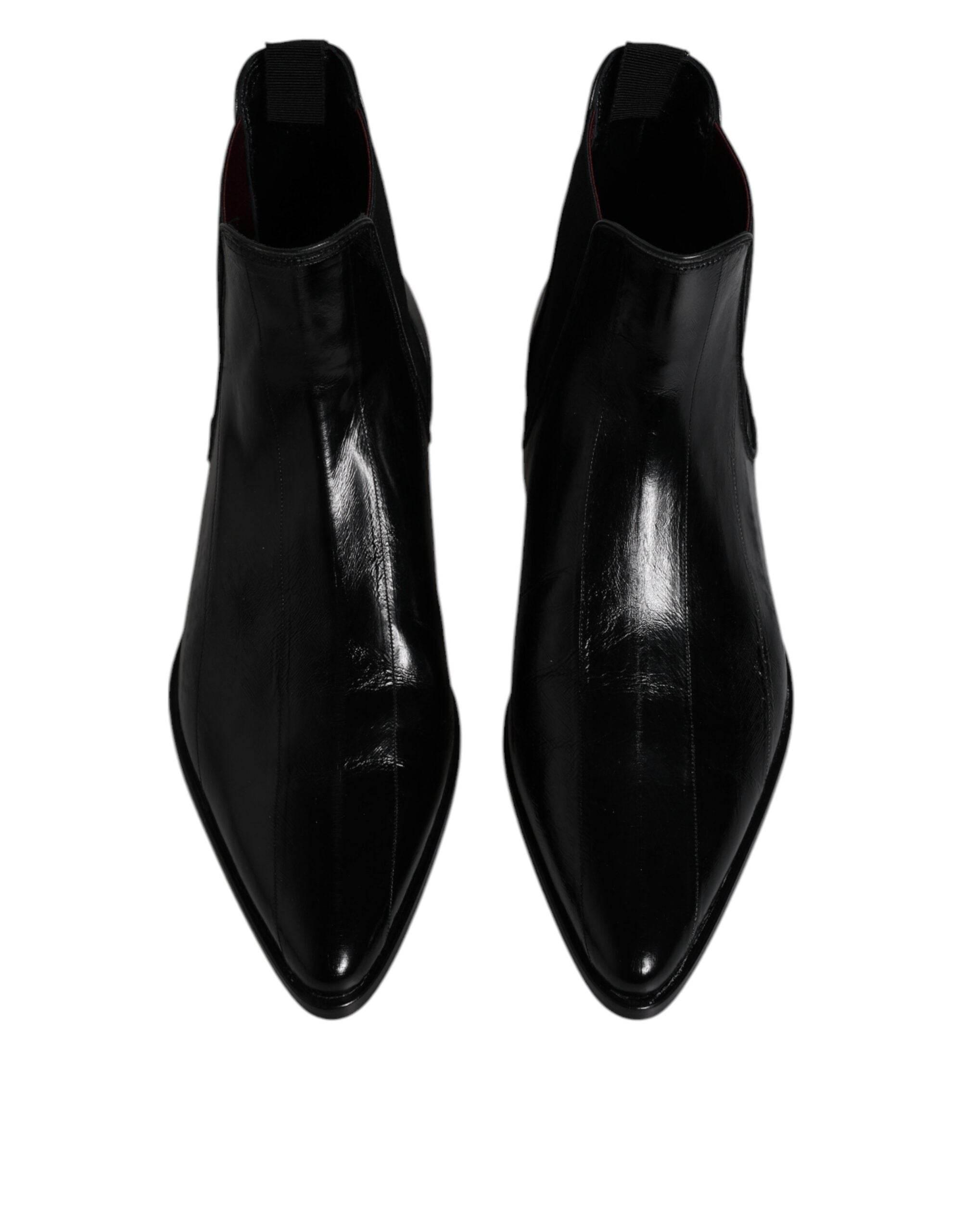 Dolce & Gabbana Black Leather Chelsea Men Ankle Boots Shoes - Hilstor