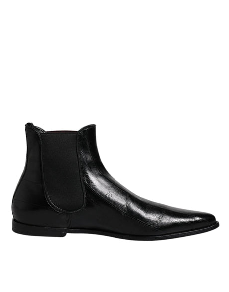Dolce & Gabbana Black Leather Chelsea Men Ankle Boots Shoes - Hilstor