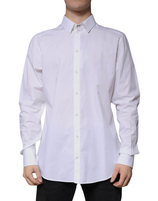Dolce & Gabbana White Cotton Long Sleeve MARTINI Dress Shirt - Hilstor