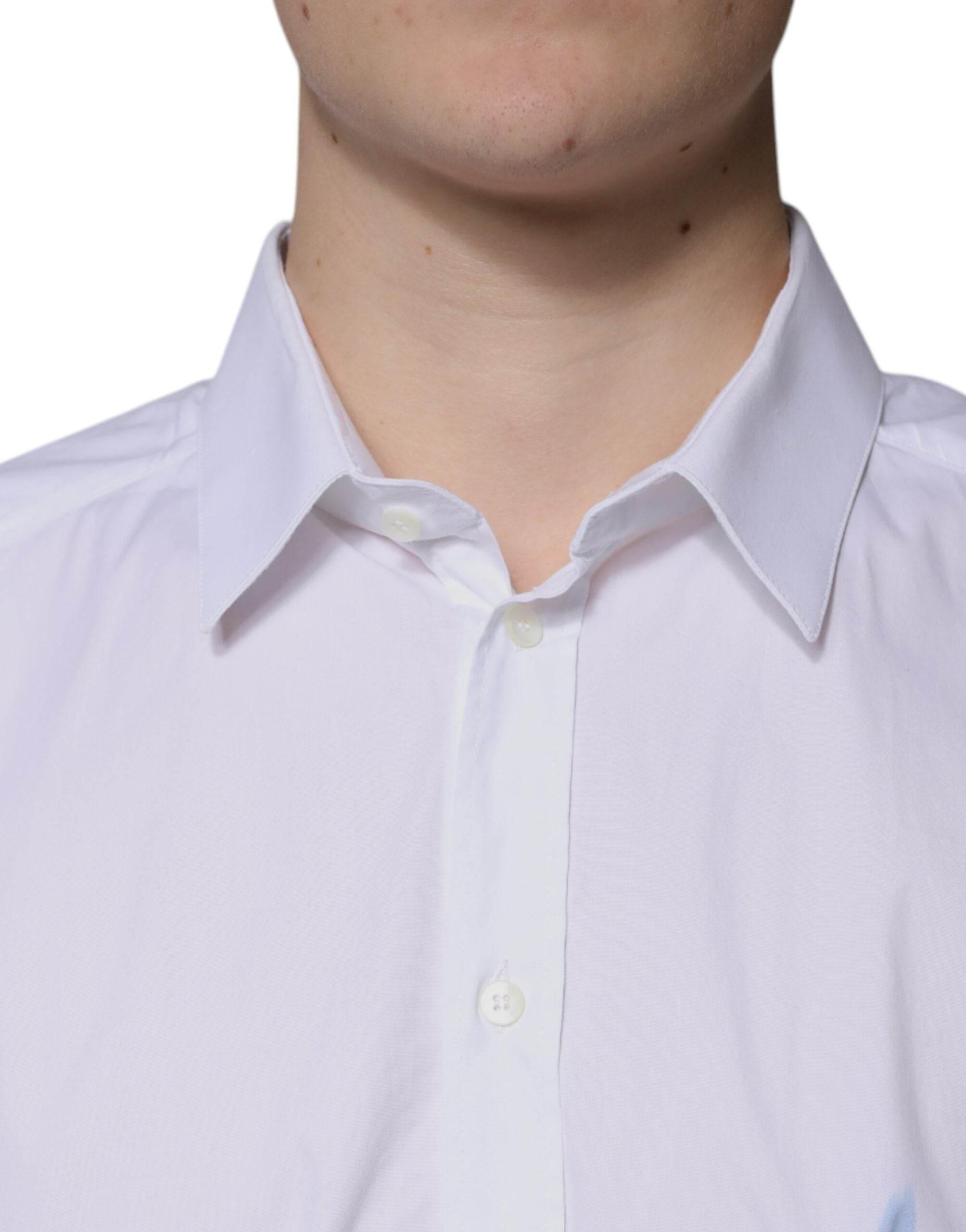Dolce & Gabbana White Cotton Long Sleeve GOLD Dress Shirt - Hilstor