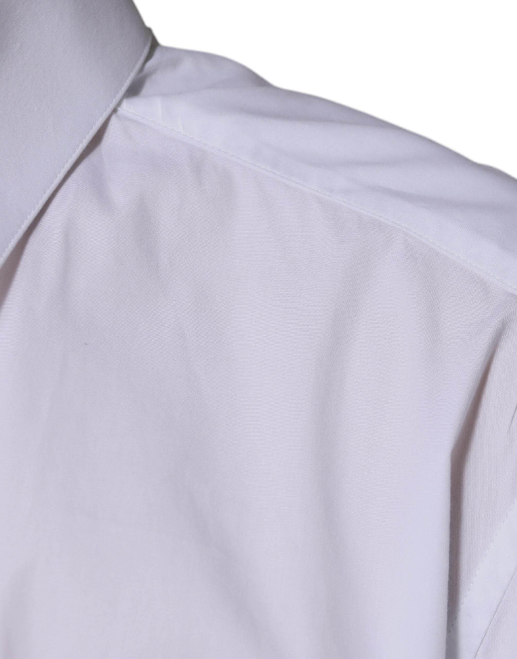 Dolce & Gabbana White Cotton Long Sleeve GOLD Dress Shirt - Hilstor