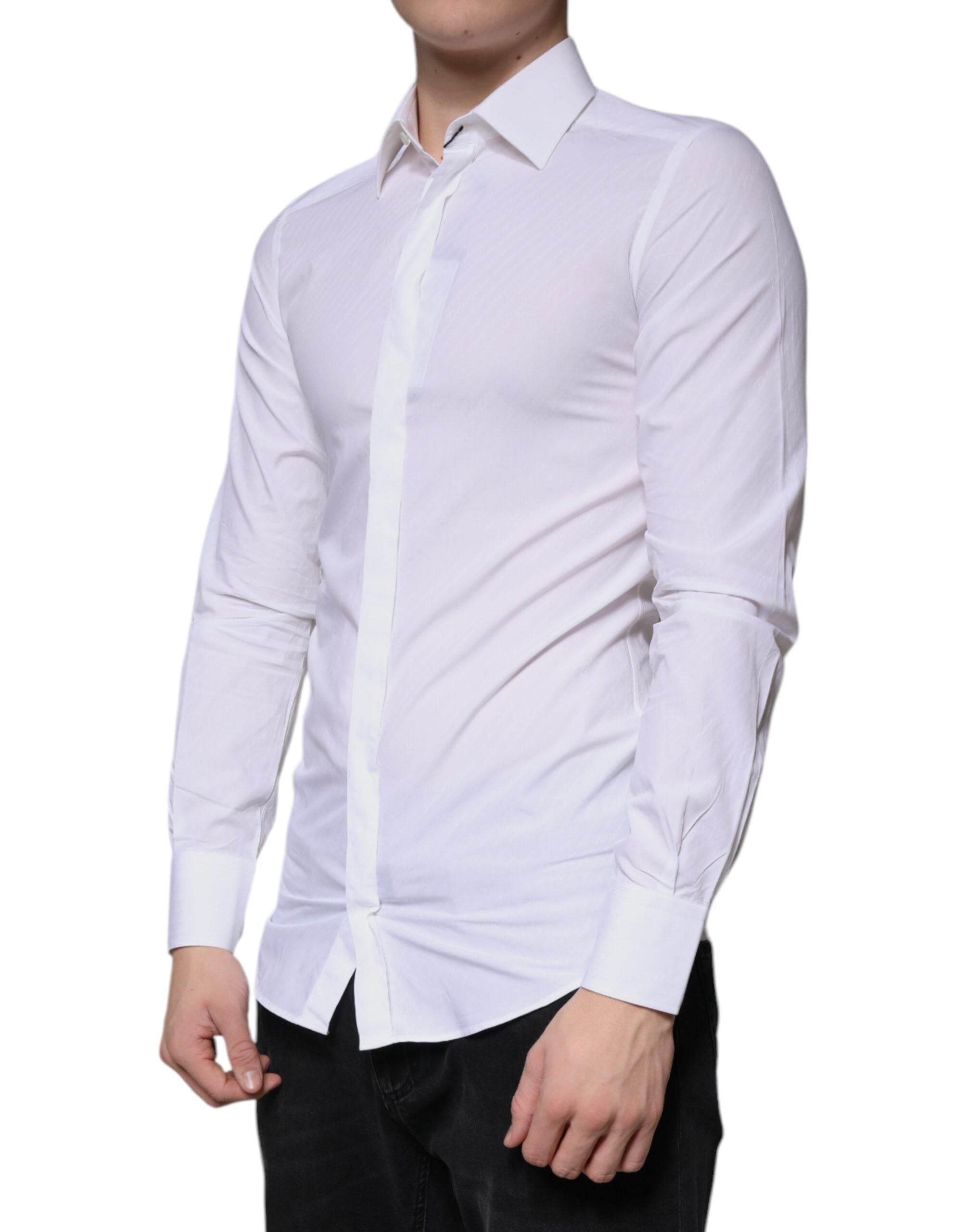 Dolce & Gabbana White Cotton Long Sleeve GOLD Dress Shirt - Hilstor