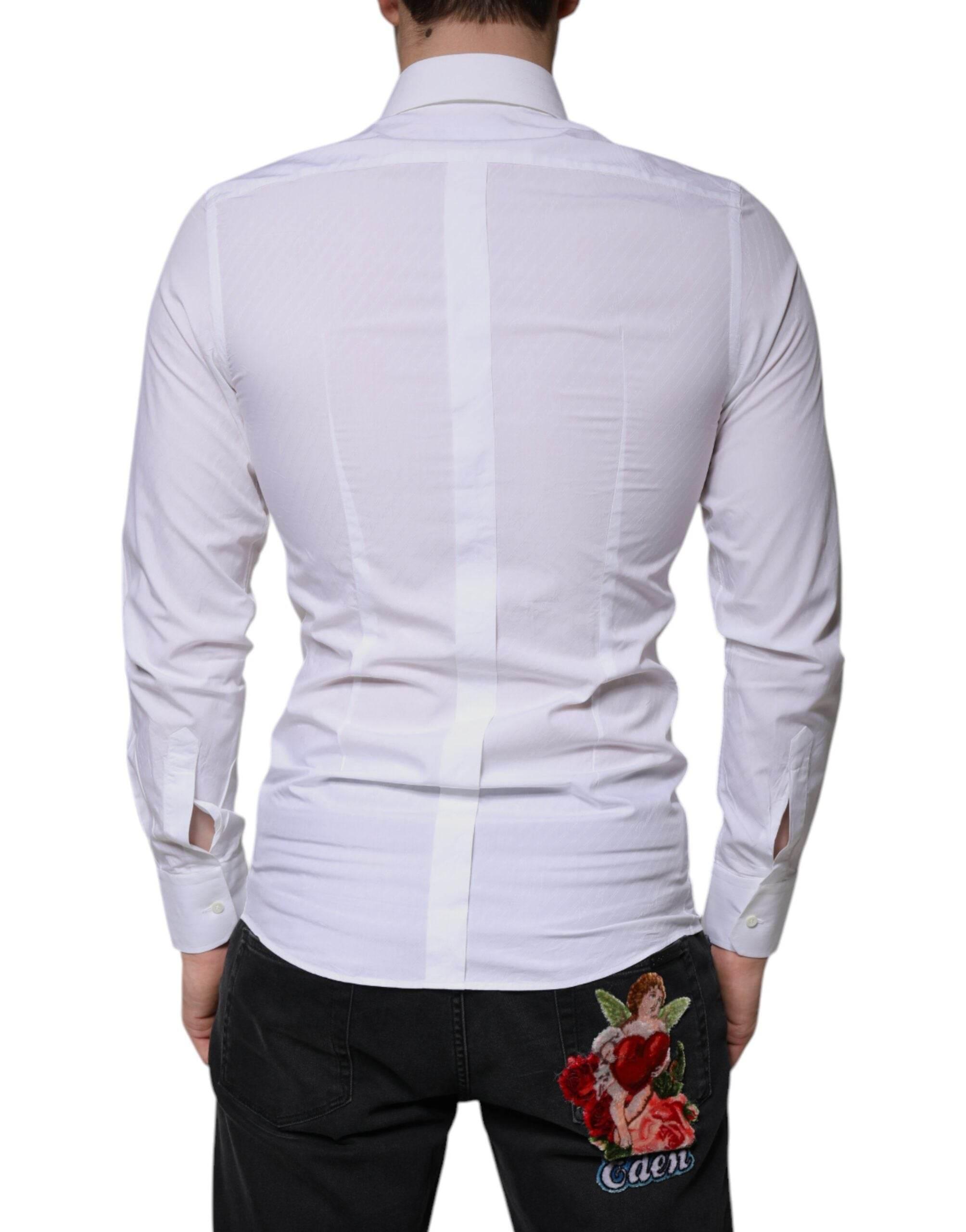Dolce & Gabbana White Cotton Long Sleeve GOLD Dress Shirt - Hilstor