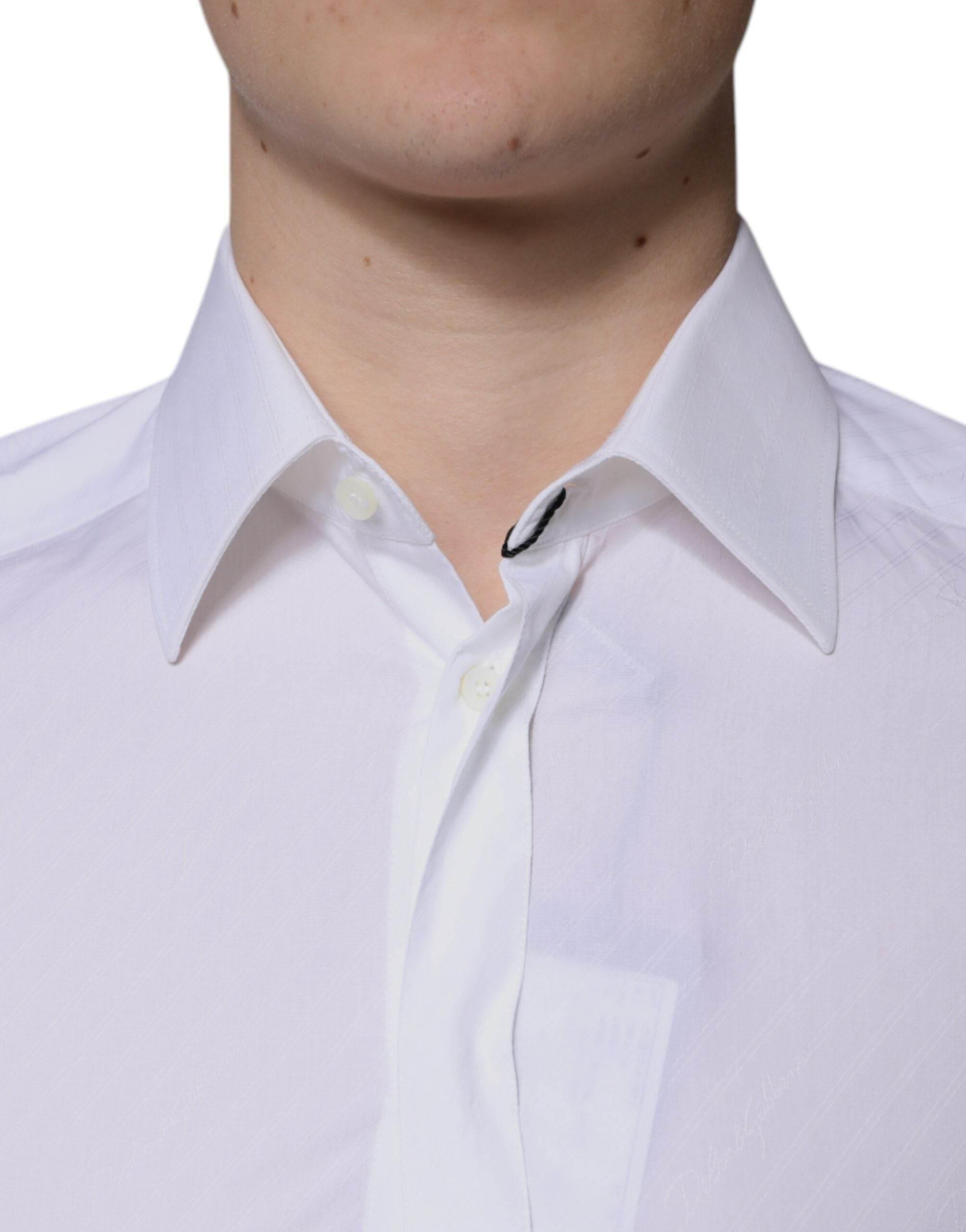 Dolce & Gabbana White Cotton Long Sleeve GOLD Dress Shirt - Hilstor