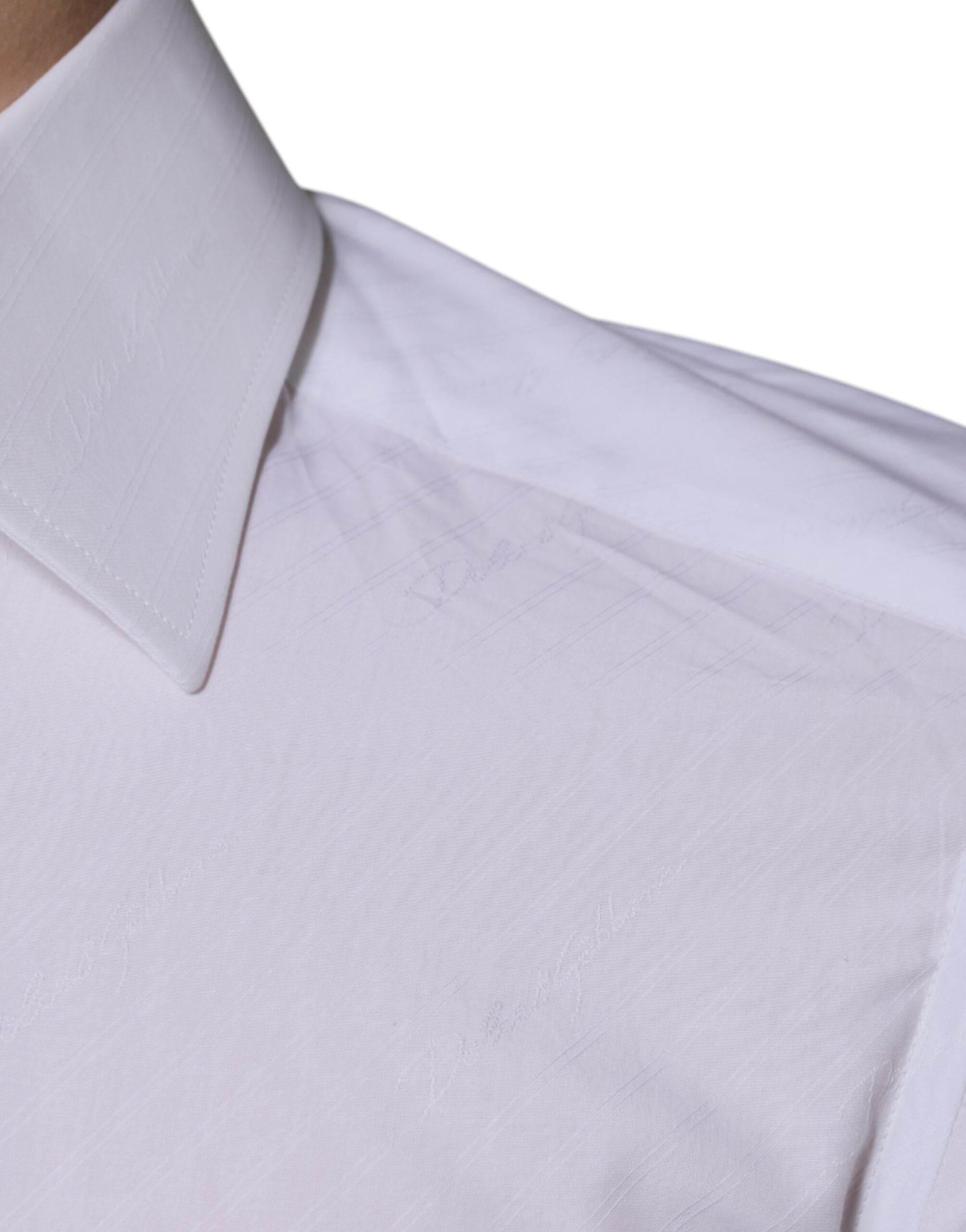 Dolce & Gabbana White Cotton Long Sleeve GOLD Dress Shirt - Hilstor