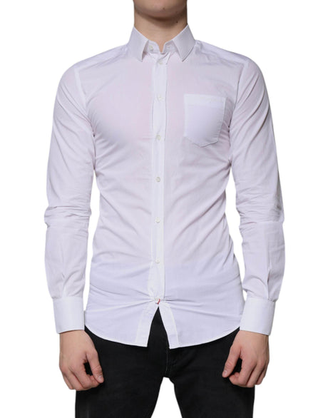 Dolce & Gabbana White Cotton Long Sleeve GOLD Dress Men Shirt - Hilstor