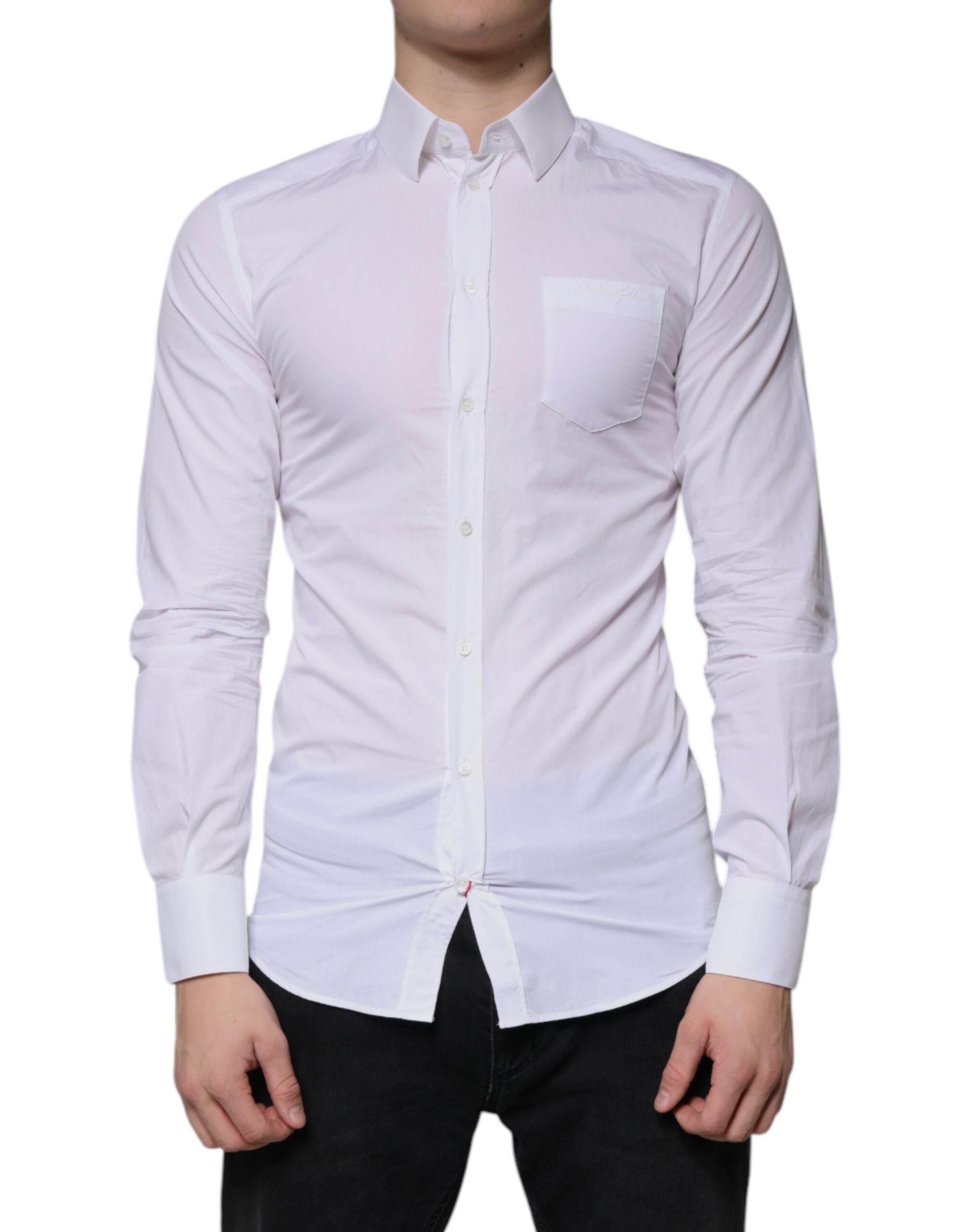Dolce & Gabbana White Cotton Long Sleeve GOLD Dress Men Shirt - Hilstor