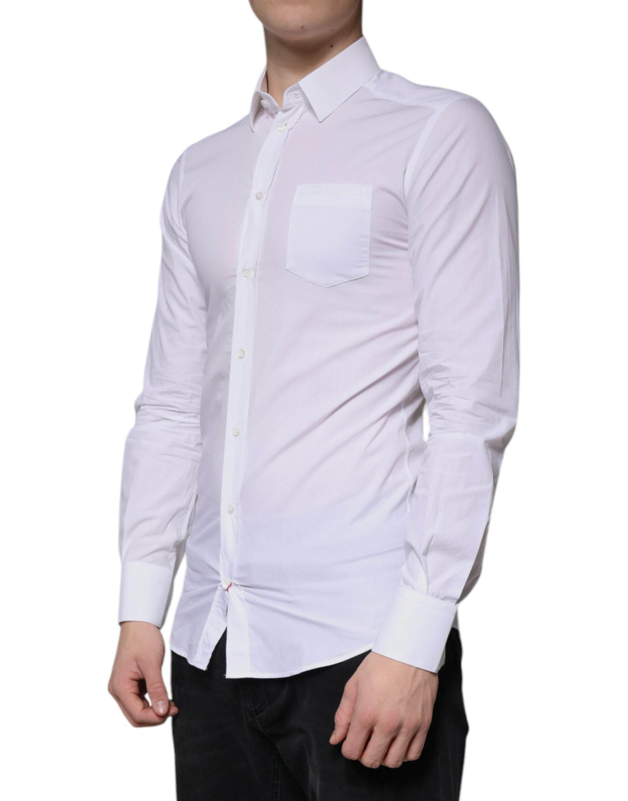 Dolce & Gabbana White Cotton Long Sleeve GOLD Dress Men Shirt - Hilstor