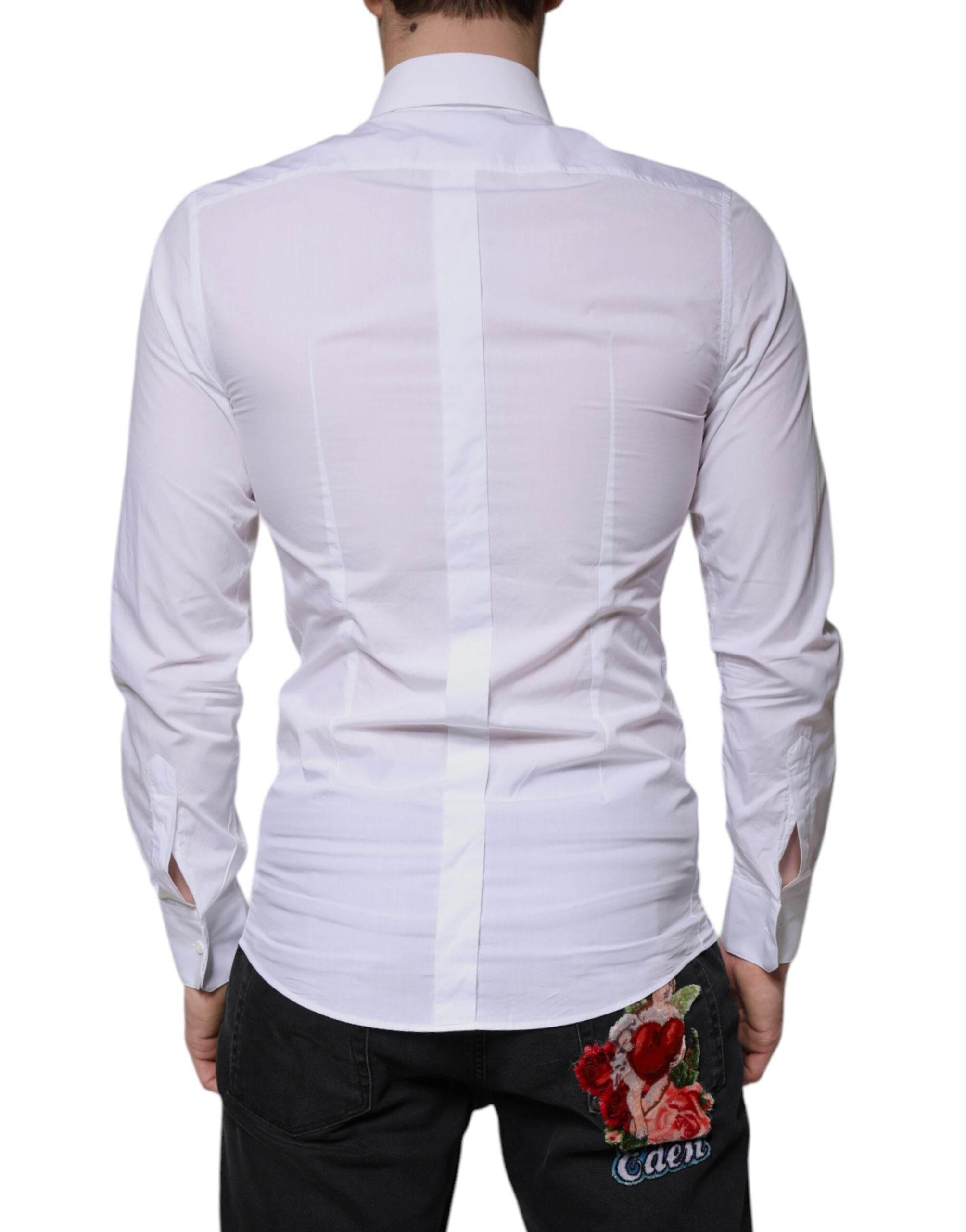 Dolce & Gabbana White Cotton Long Sleeve GOLD Dress Men Shirt - Hilstor