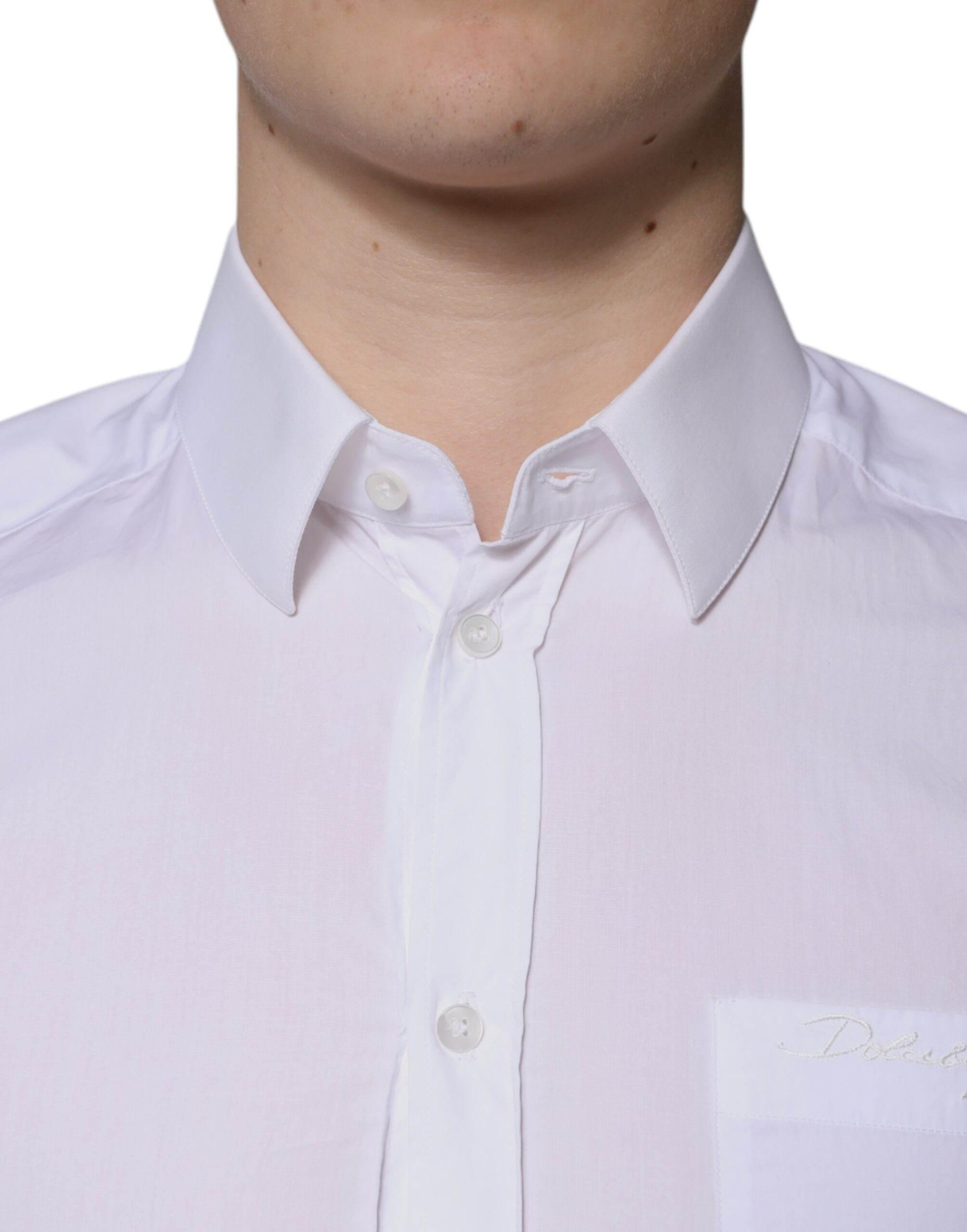 Dolce & Gabbana White Cotton Long Sleeve GOLD Dress Men Shirt - Hilstor
