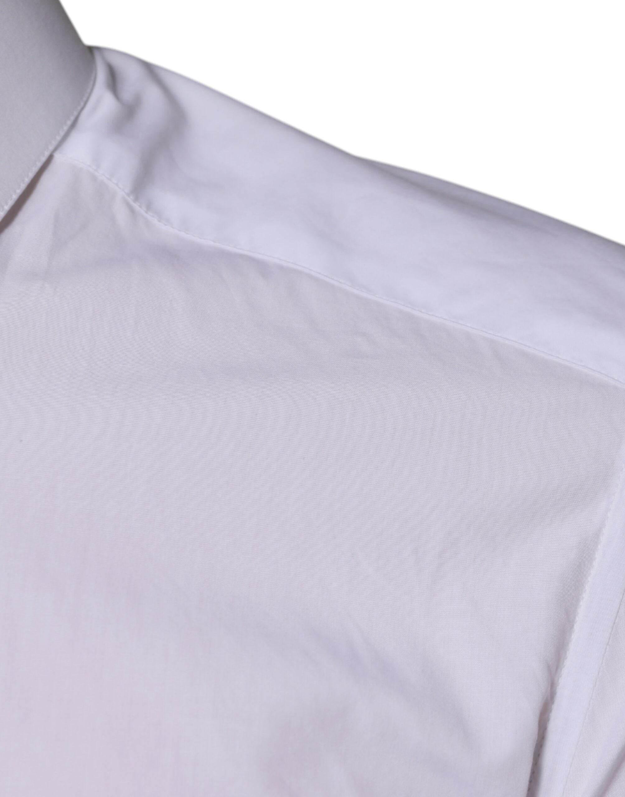 Dolce & Gabbana White Cotton Long Sleeve GOLD Dress Men Shirt - Hilstor