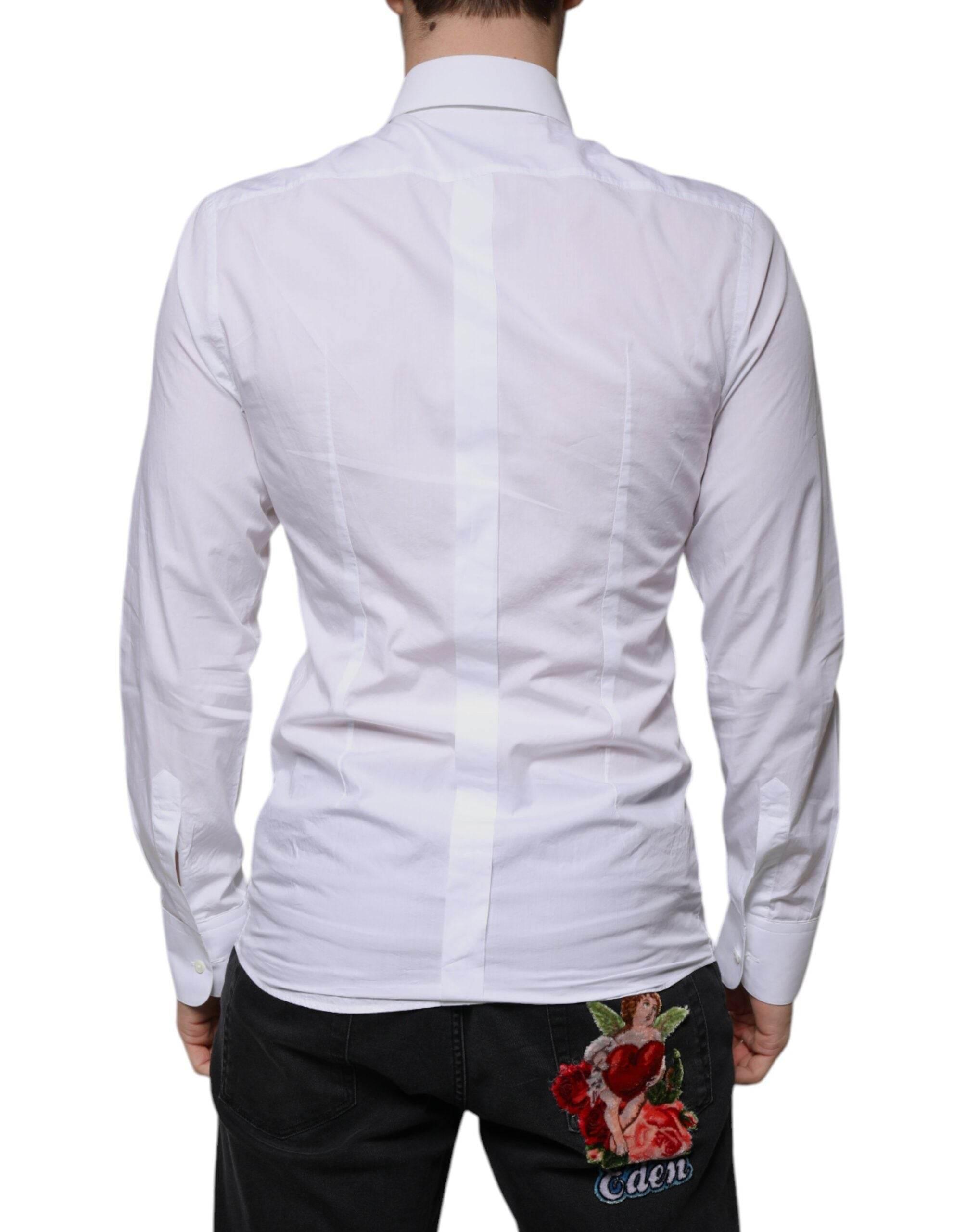 Dolce & Gabbana White Slim Fit Baroque GOLD Men Dress Shirt - Hilstor