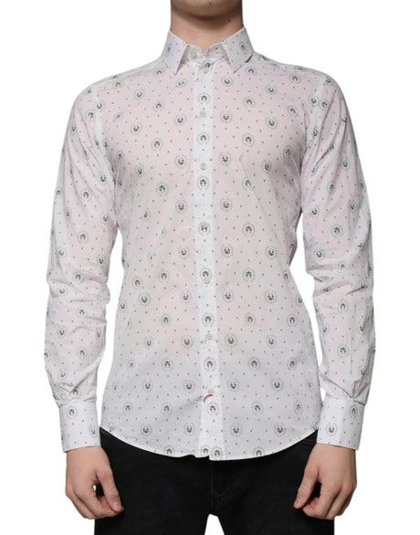 Dolce & Gabbana White Printed Cotton Slim Fit Men Dress Shirt - Hilstor