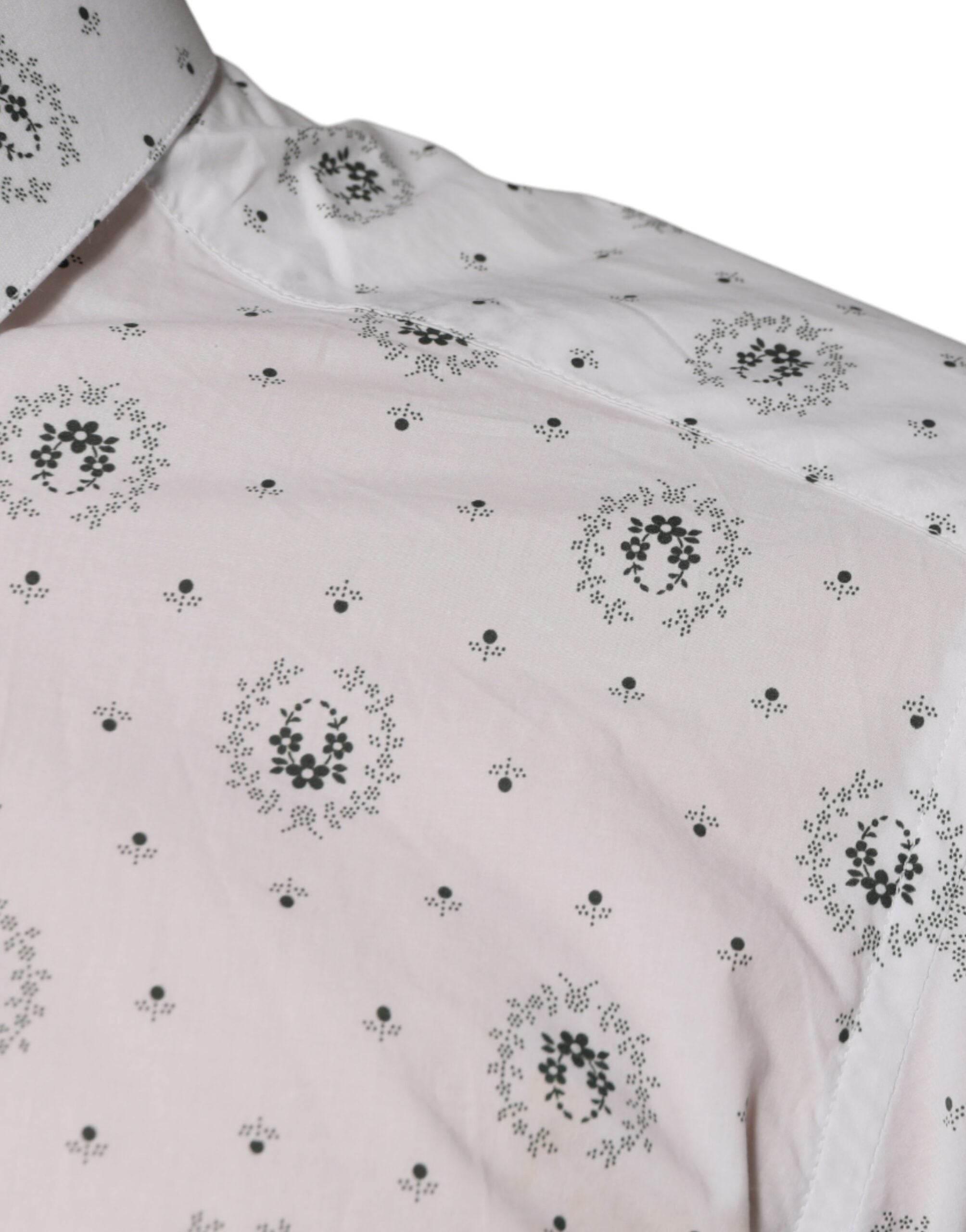 Dolce & Gabbana White Printed Cotton Slim Fit Men Dress Shirt - Hilstor