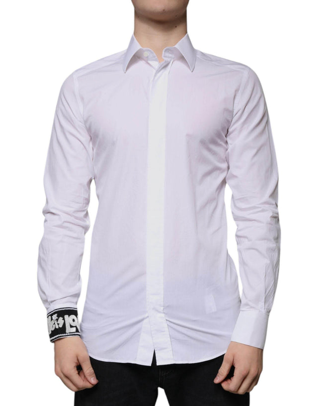 Dolce & Gabbana White Cotton Slim Fit GOLD Men Dress Shirt - Hilstor