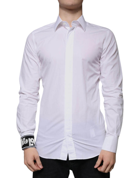 Dolce & Gabbana White Cotton Slim Fit GOLD Men Dress Shirt - Hilstor