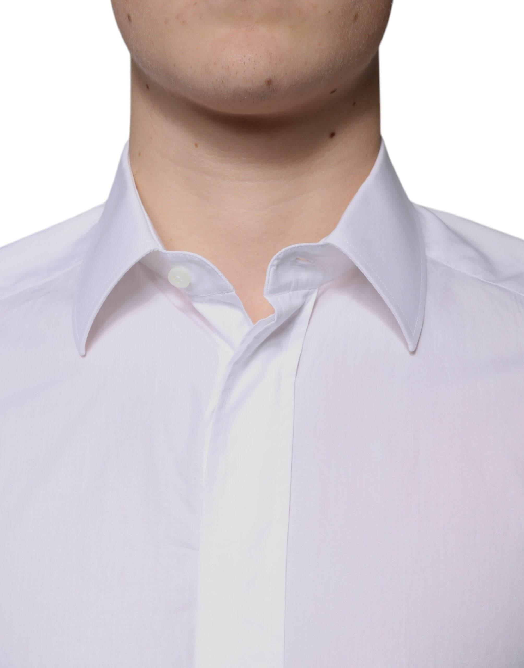 Dolce & Gabbana White Cotton Slim Fit GOLD Men Dress Shirt - Hilstor