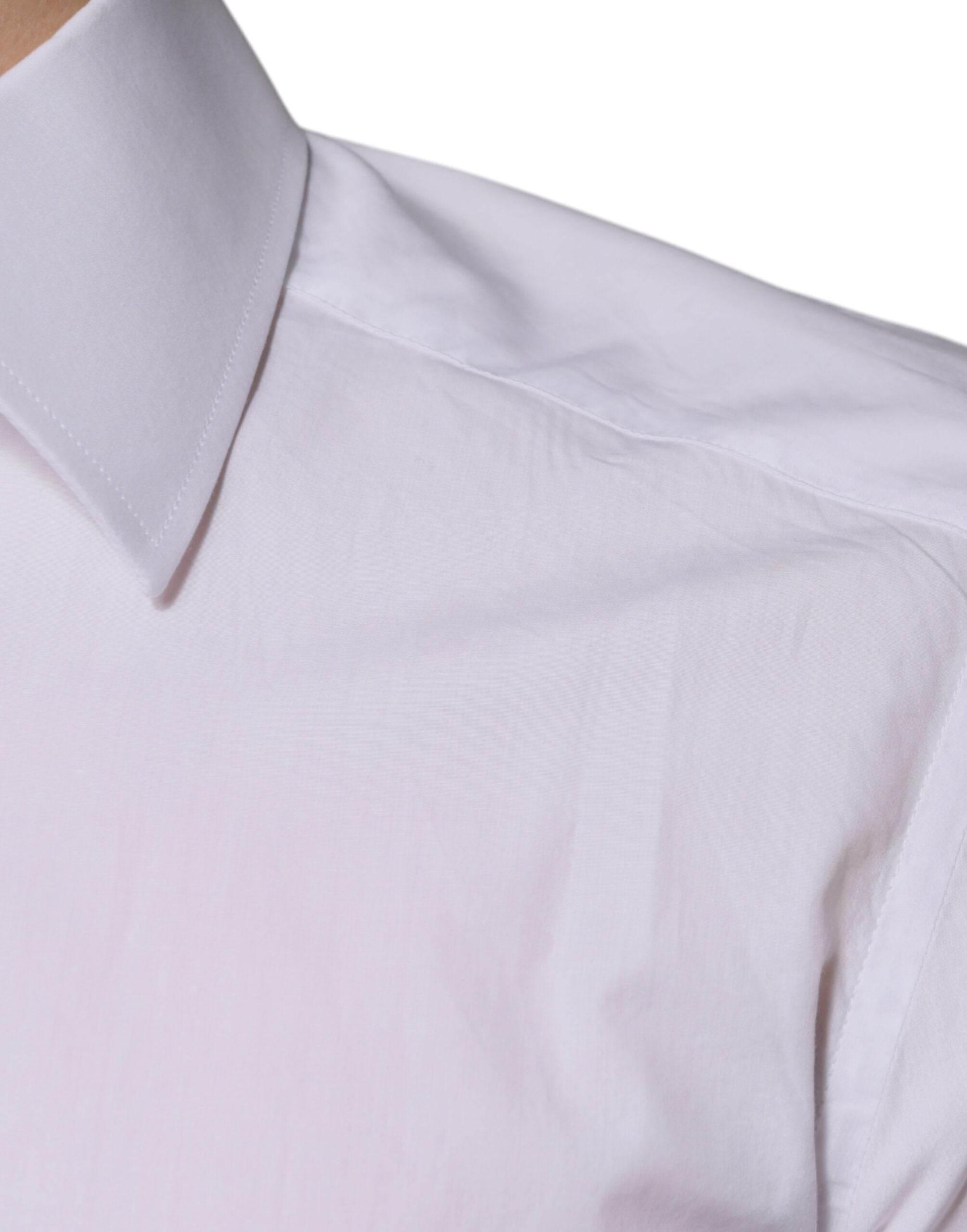 Dolce & Gabbana White Cotton Slim Fit GOLD Men Dress Shirt - Hilstor