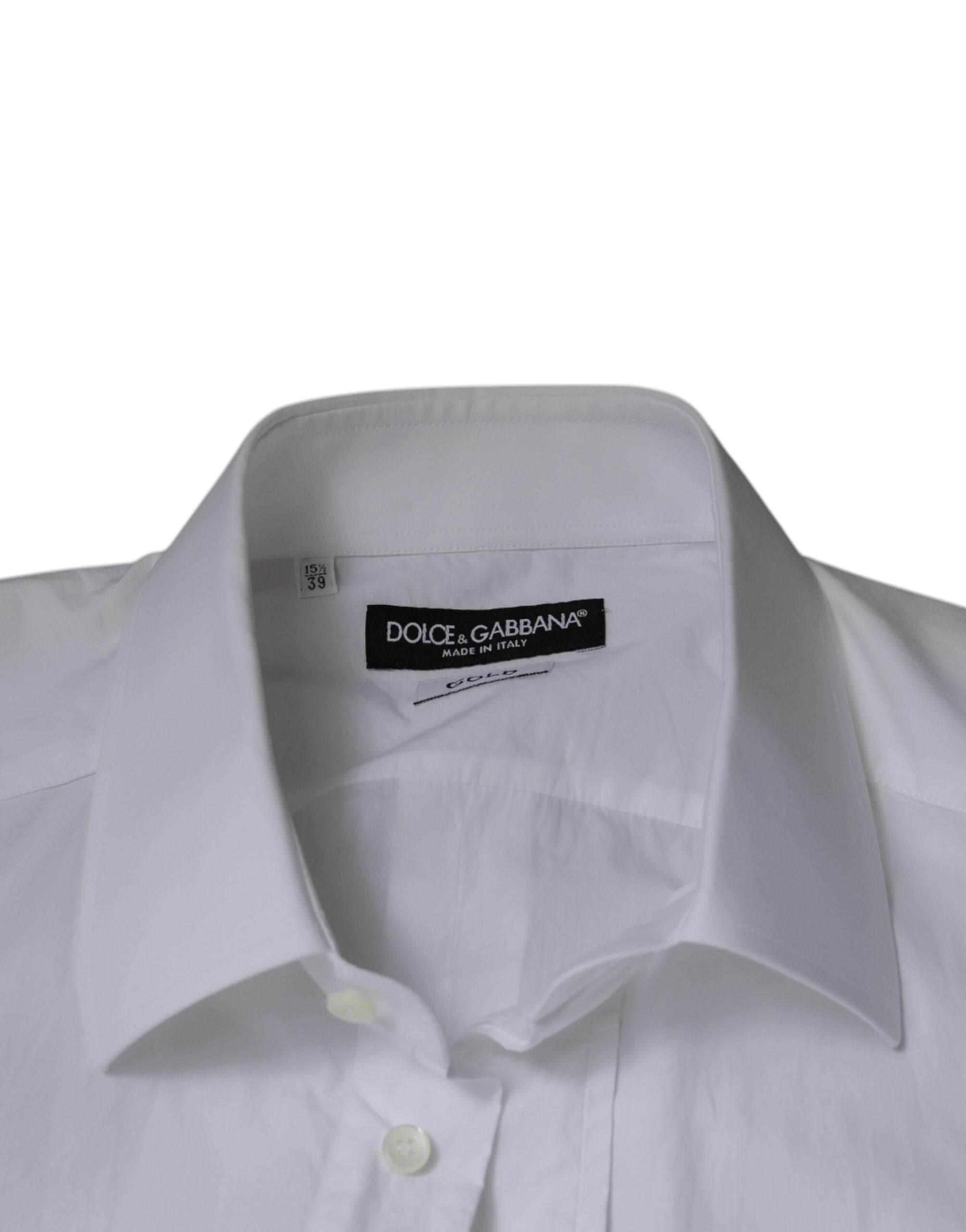 Dolce & Gabbana White Cotton Slim Fit GOLD Men Dress Shirt - Hilstor