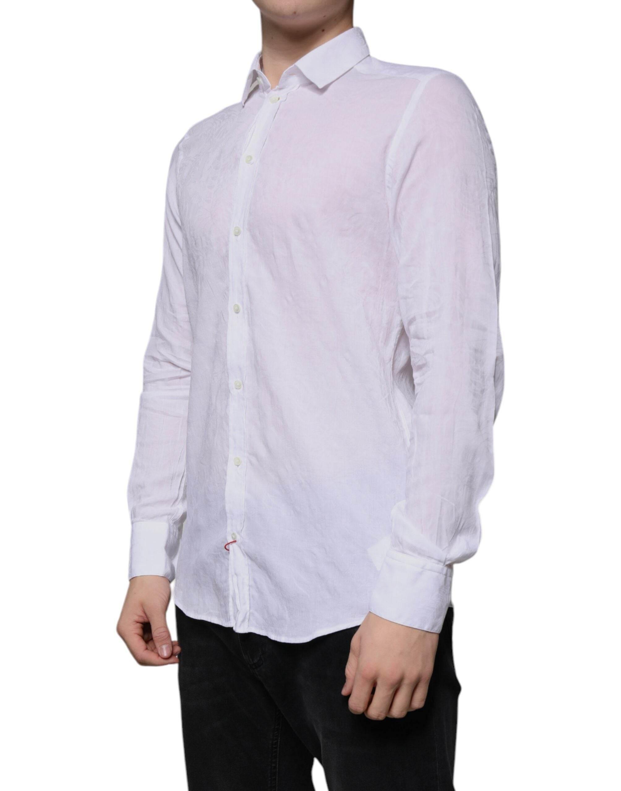 Dolce & Gabbana White Cotton Slim Fit Men Formal Dress Shirt - Hilstor