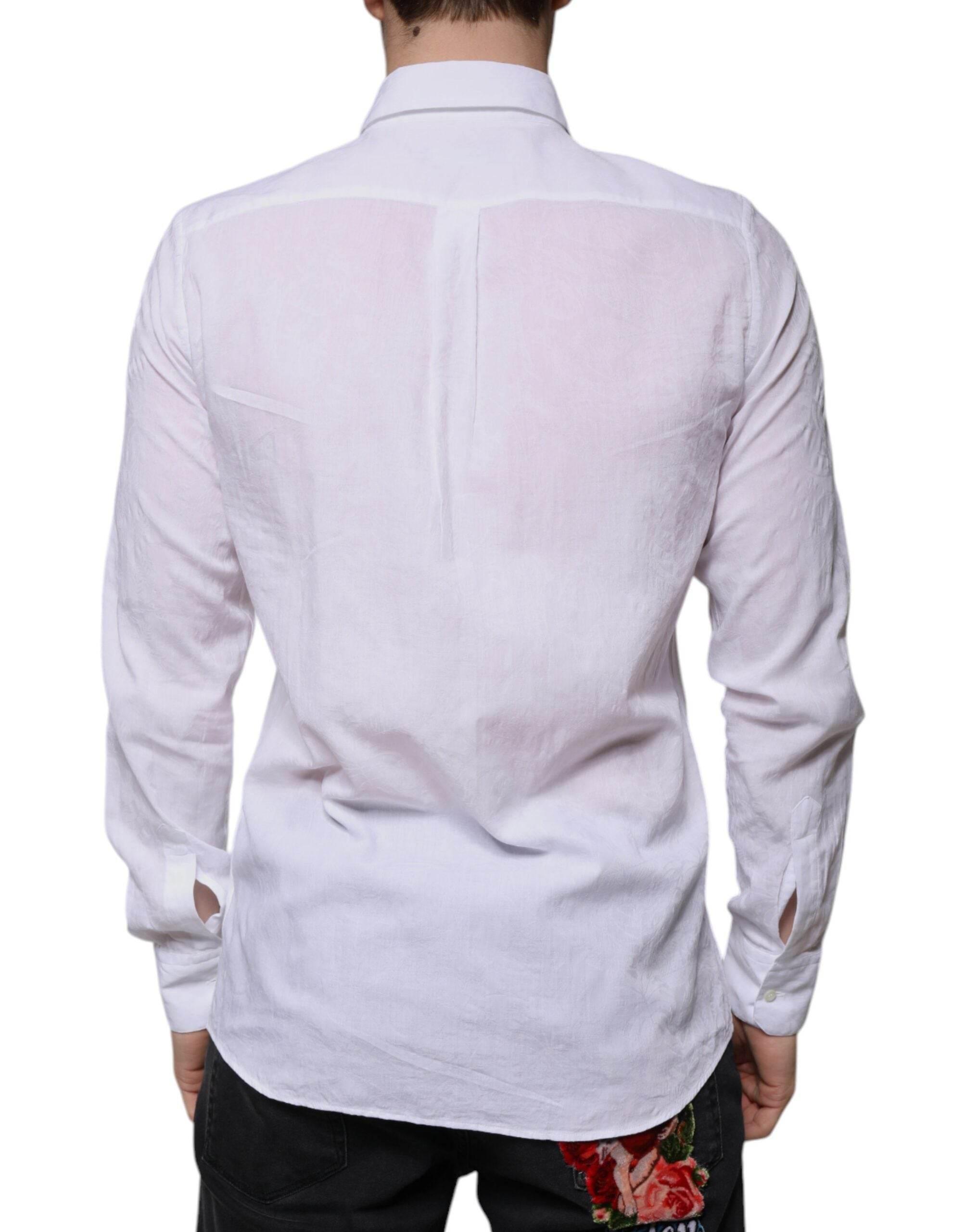 Dolce & Gabbana White Cotton Slim Fit Men Formal Dress Shirt - Hilstor