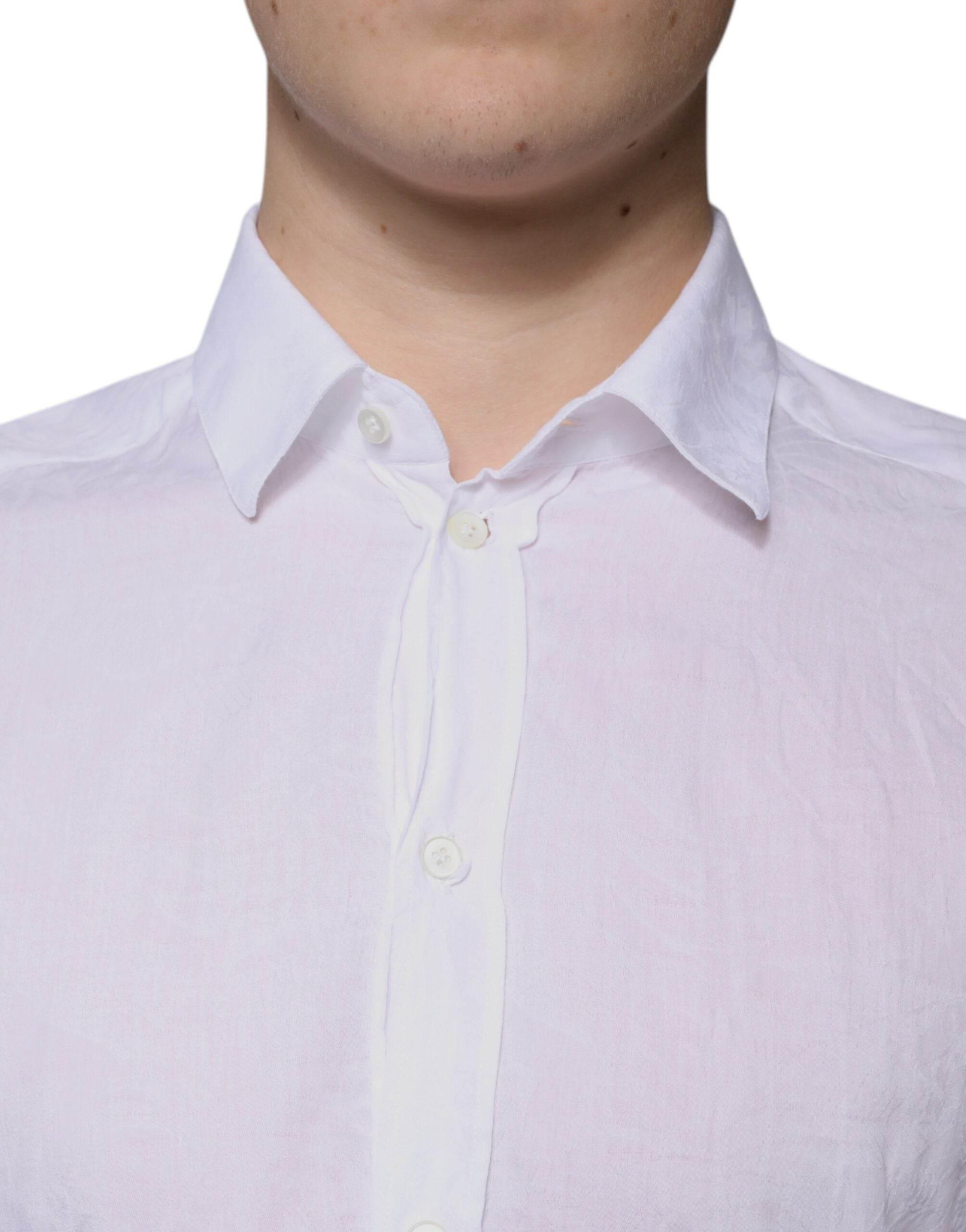 Dolce & Gabbana White Cotton Slim Fit Men Formal Dress Shirt - Hilstor