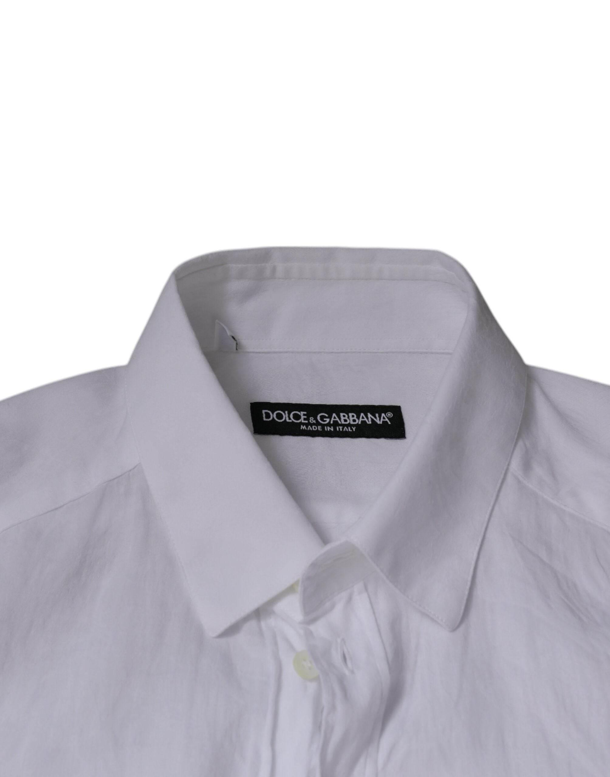 Dolce & Gabbana White Cotton Slim Fit Men Formal Dress Shirt - Hilstor