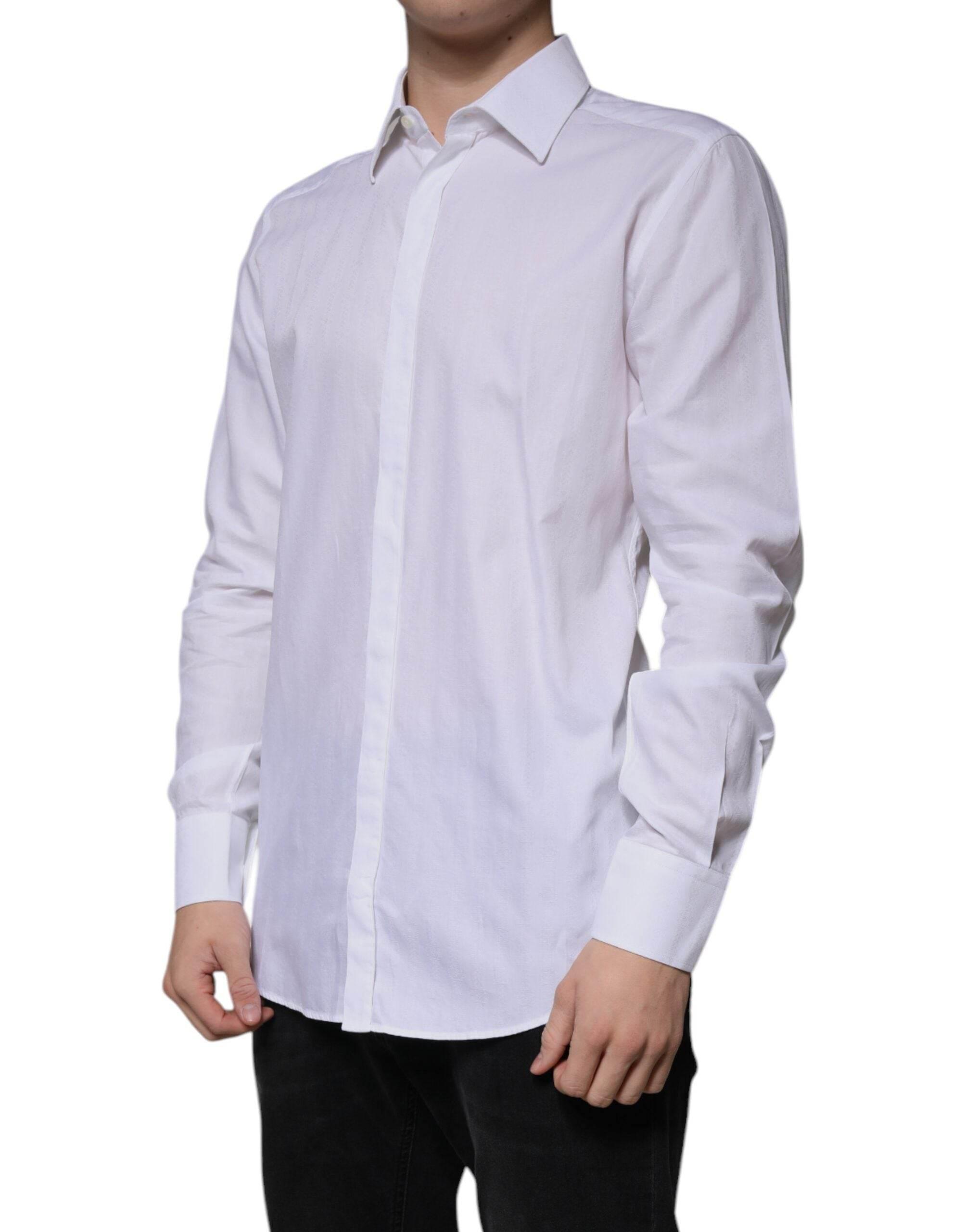 Dolce & Gabbana White Cotton Slim Fit Formal GOLD Dress Shirt - Hilstor