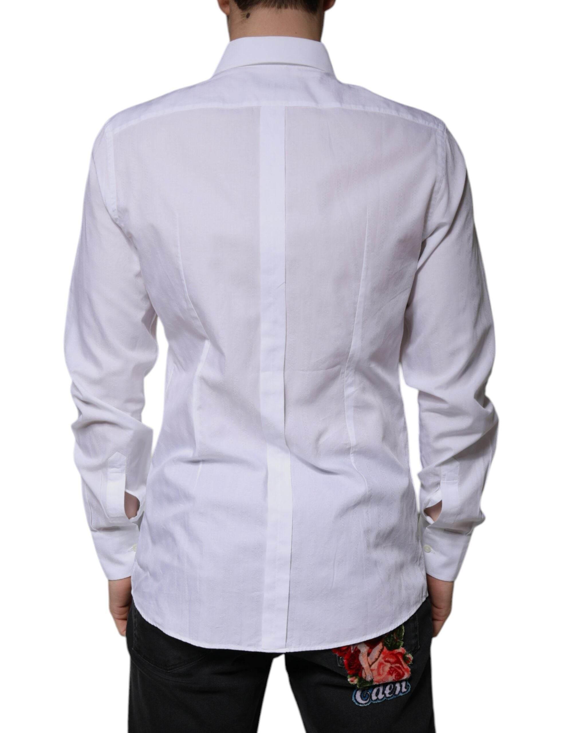 Dolce & Gabbana White Cotton Slim Fit Formal GOLD Dress Shirt - Hilstor