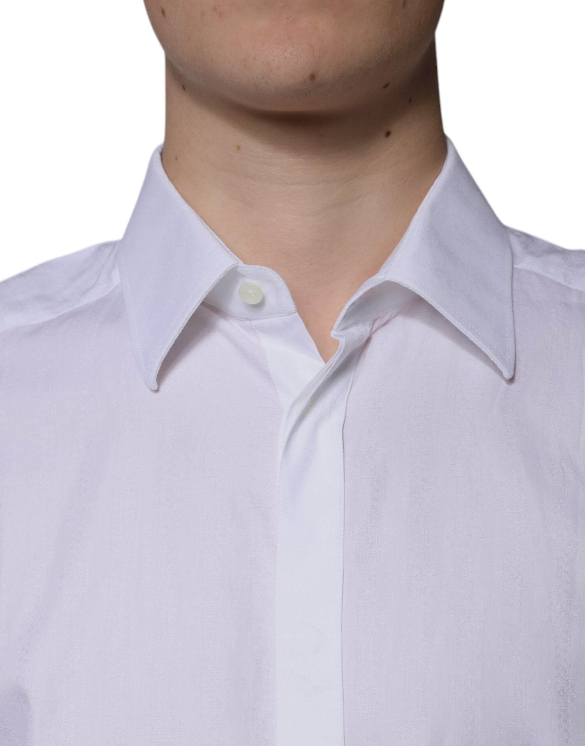Dolce & Gabbana White Cotton Slim Fit Formal GOLD Dress Shirt - Hilstor
