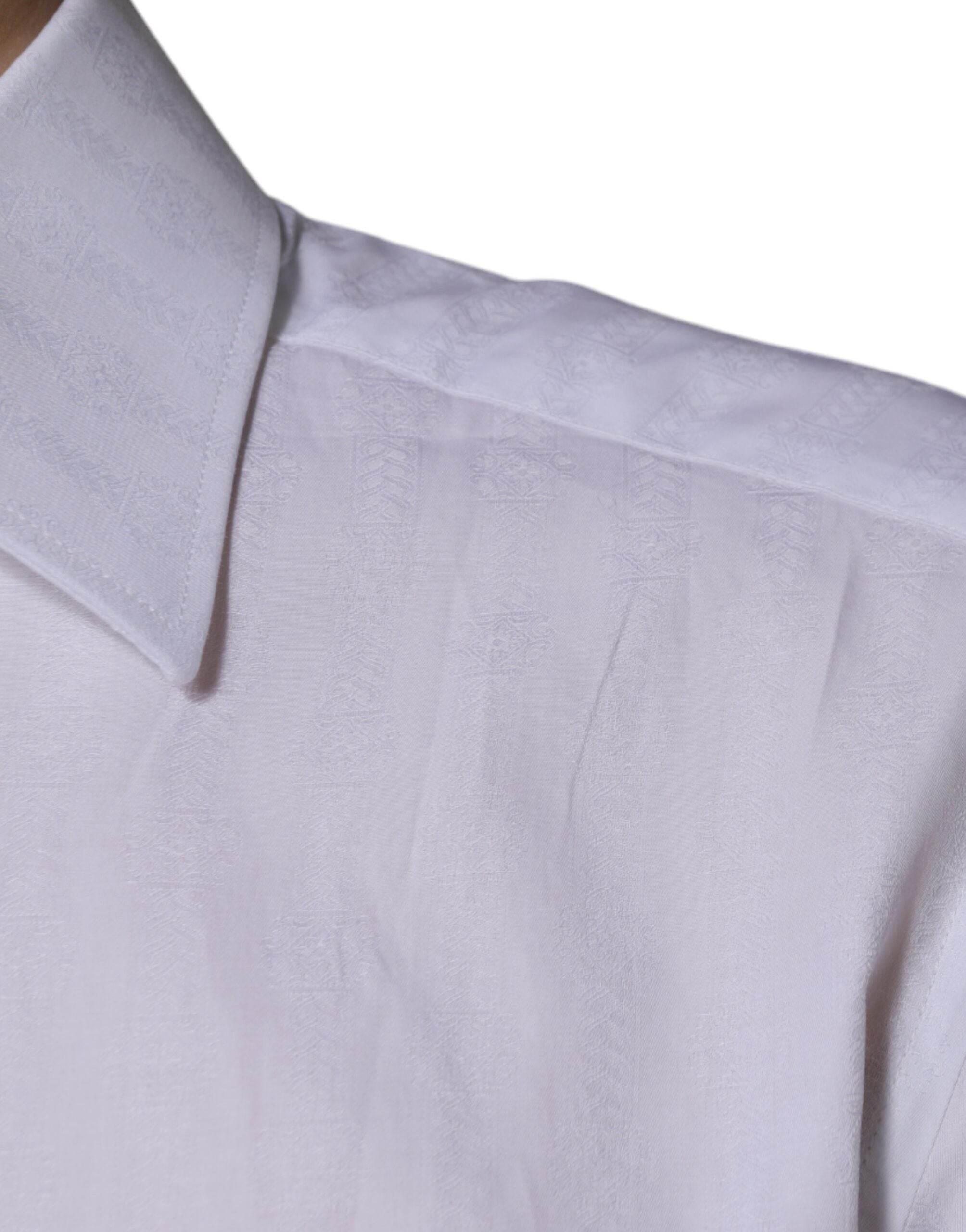 Dolce & Gabbana White Cotton Slim Fit Formal GOLD Dress Shirt - Hilstor