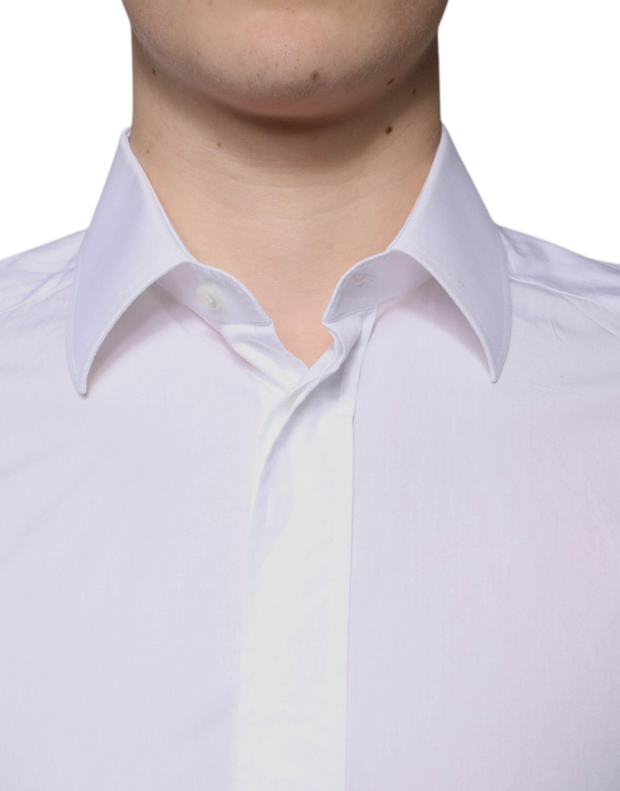 Dolce & Gabbana White Cotton Slim Fit Men GOLD Dress Shirt - Hilstor