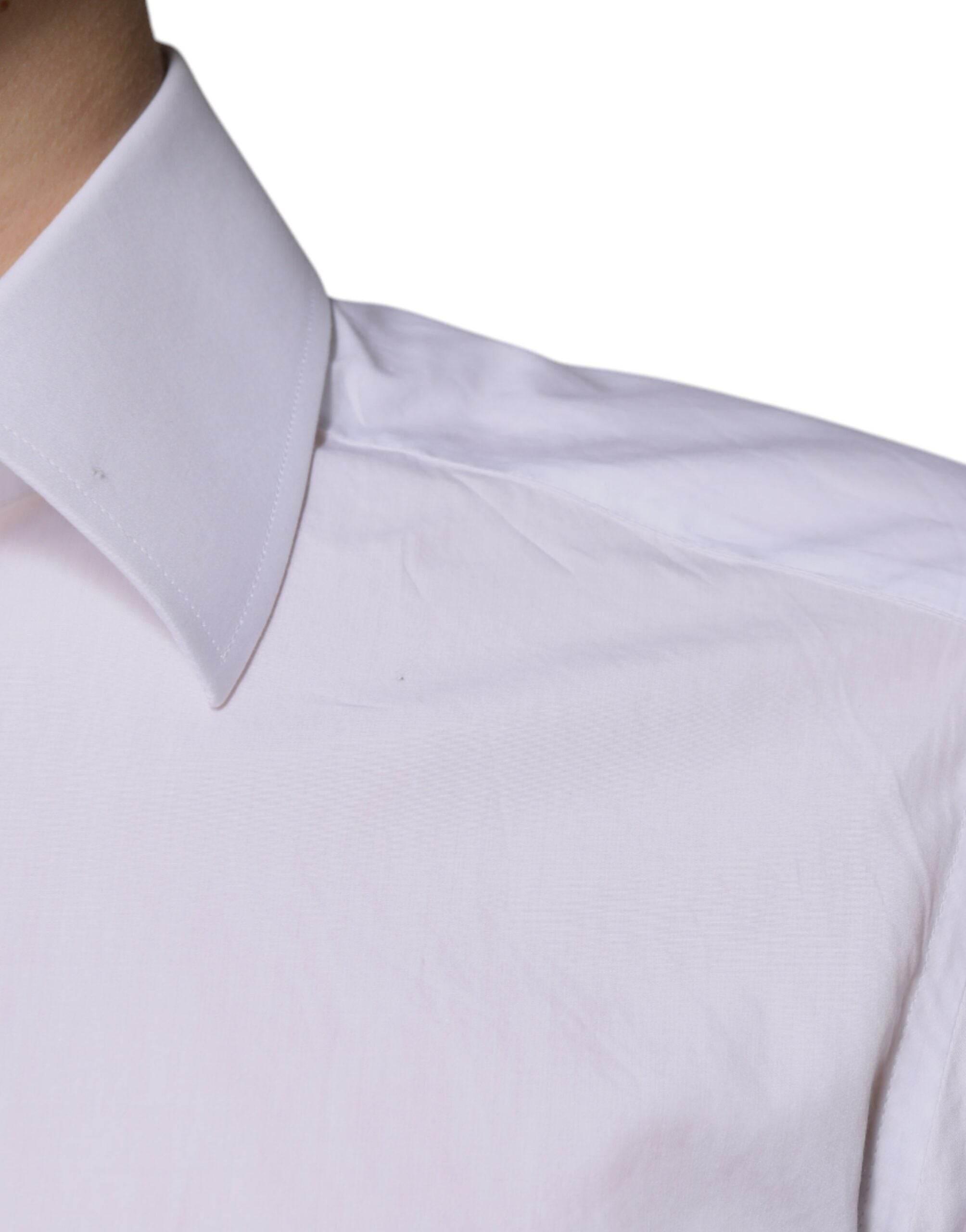 Dolce & Gabbana White Cotton Slim Fit Men GOLD Dress Shirt - Hilstor