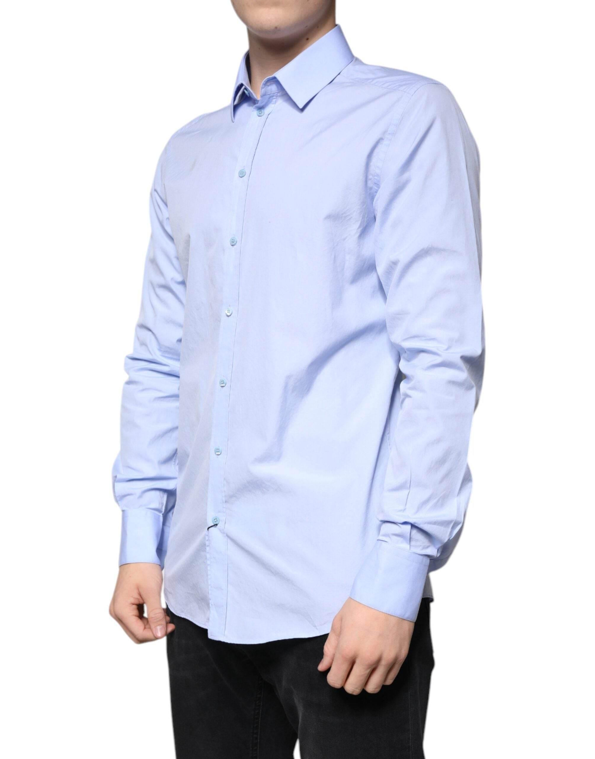 Dolce & Gabbana Light Blue Cotton Slim Fit GOLD Men Dress Shirt - Hilstor