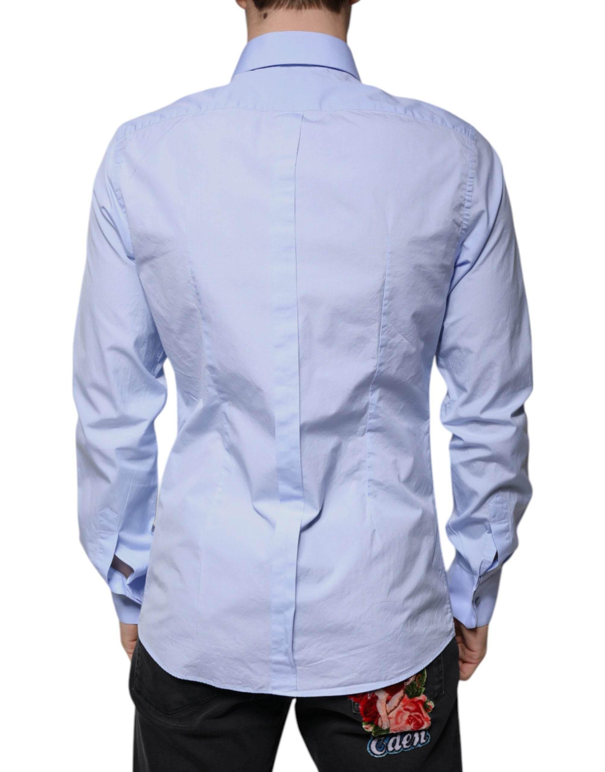 Dolce & Gabbana Light Blue Cotton Slim Fit GOLD Men Dress Shirt - Hilstor