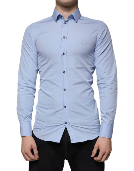 Dolce & Gabbana Light Blue Cotton Slim Fit GOLD Dress Shirt - Hilstor
