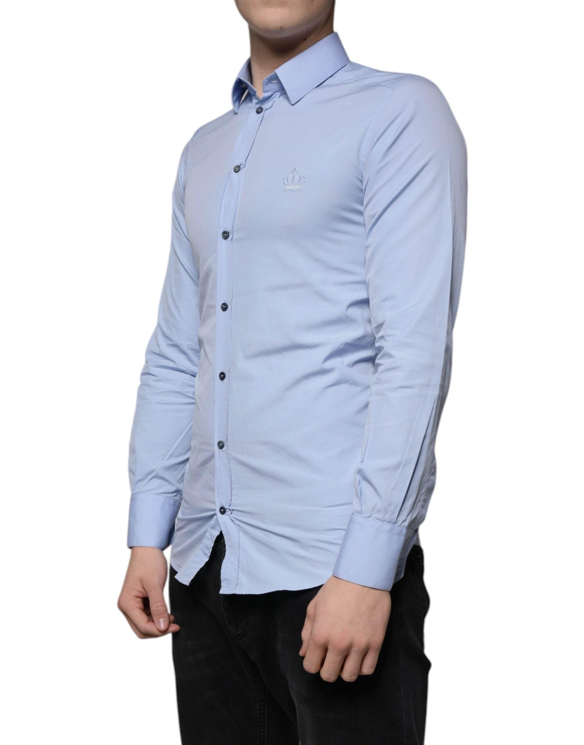 Dolce & Gabbana Light Blue Cotton Slim Fit GOLD Dress Shirt - Hilstor