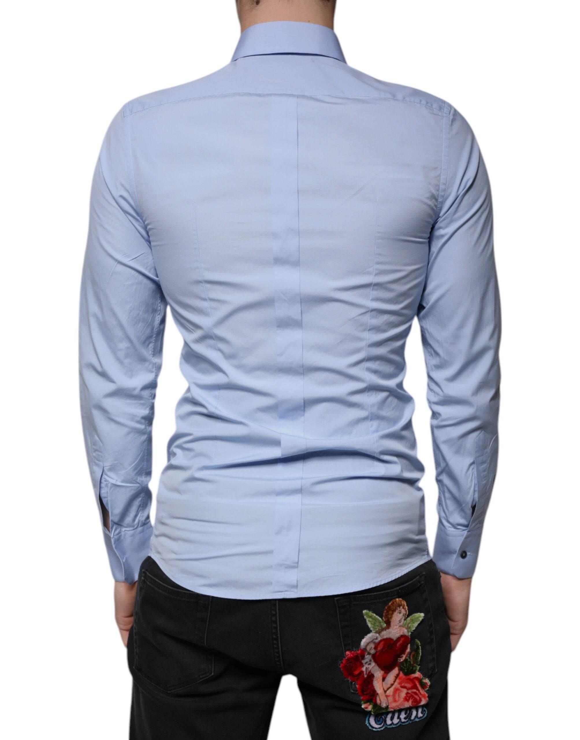 Dolce & Gabbana Light Blue Cotton Slim Fit GOLD Dress Shirt - Hilstor