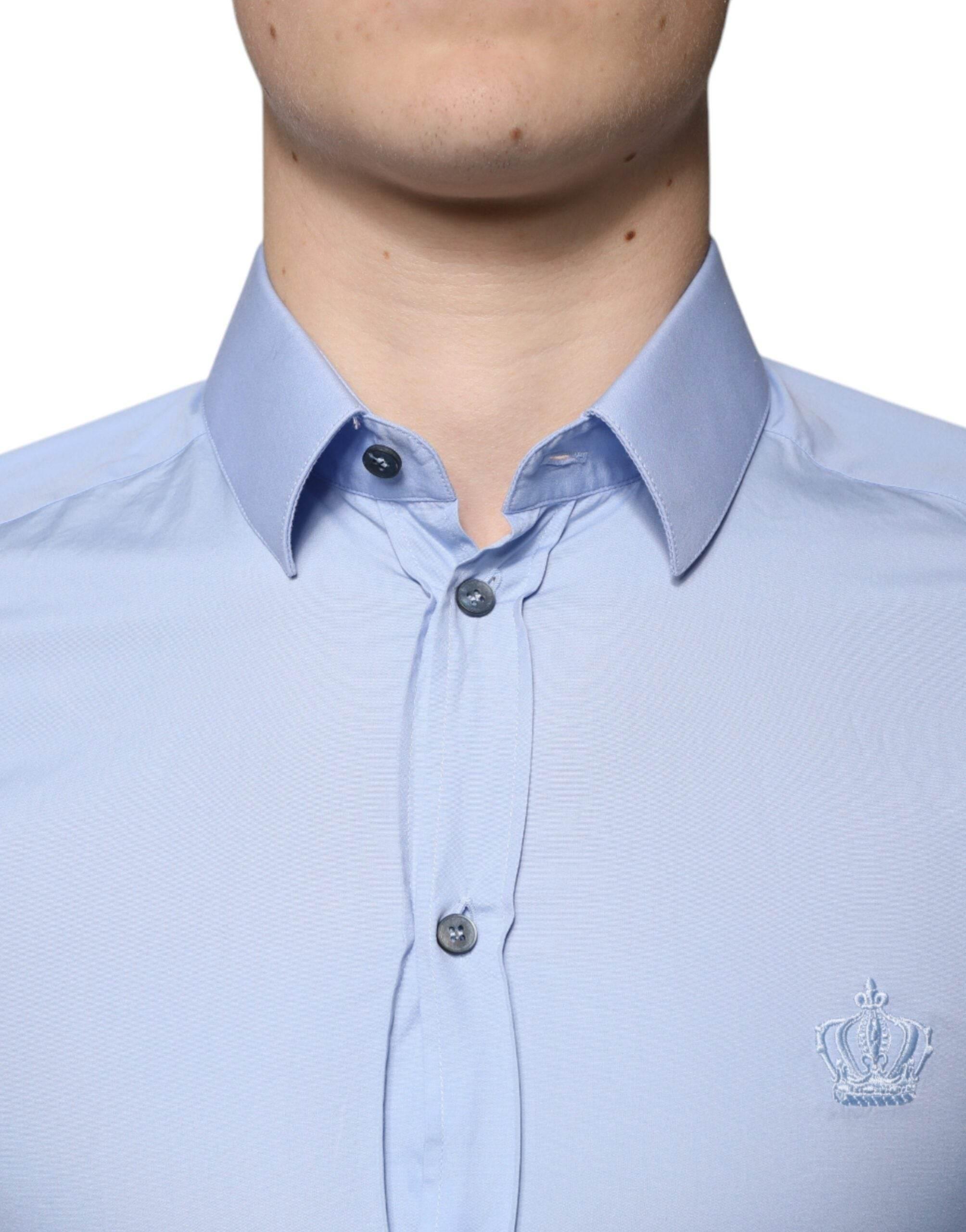 Dolce & Gabbana Light Blue Cotton Slim Fit GOLD Dress Shirt - Hilstor