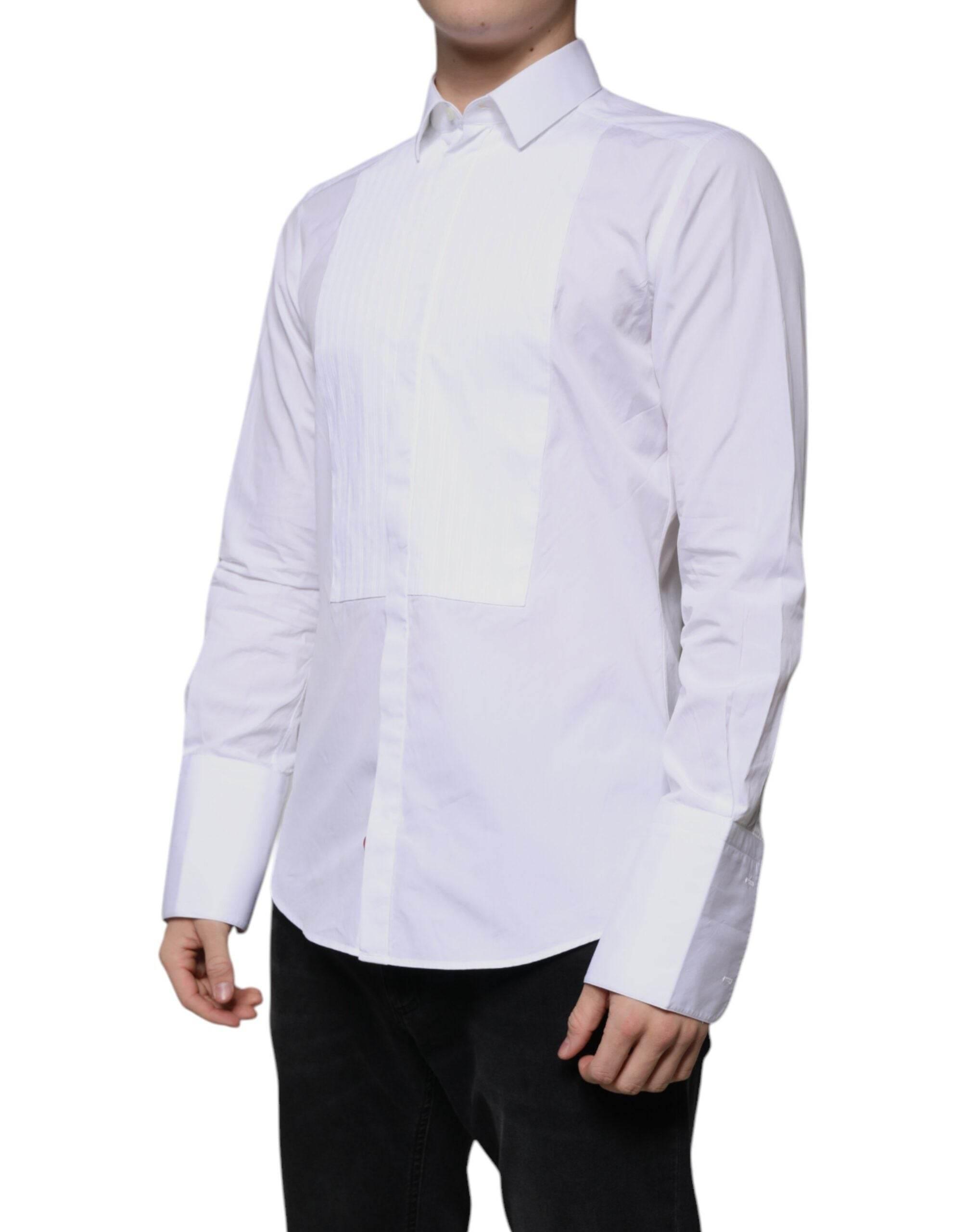 Dolce & Gabbana White Bib Cotton Poplin GOLD Men Formal Shirt - Hilstor