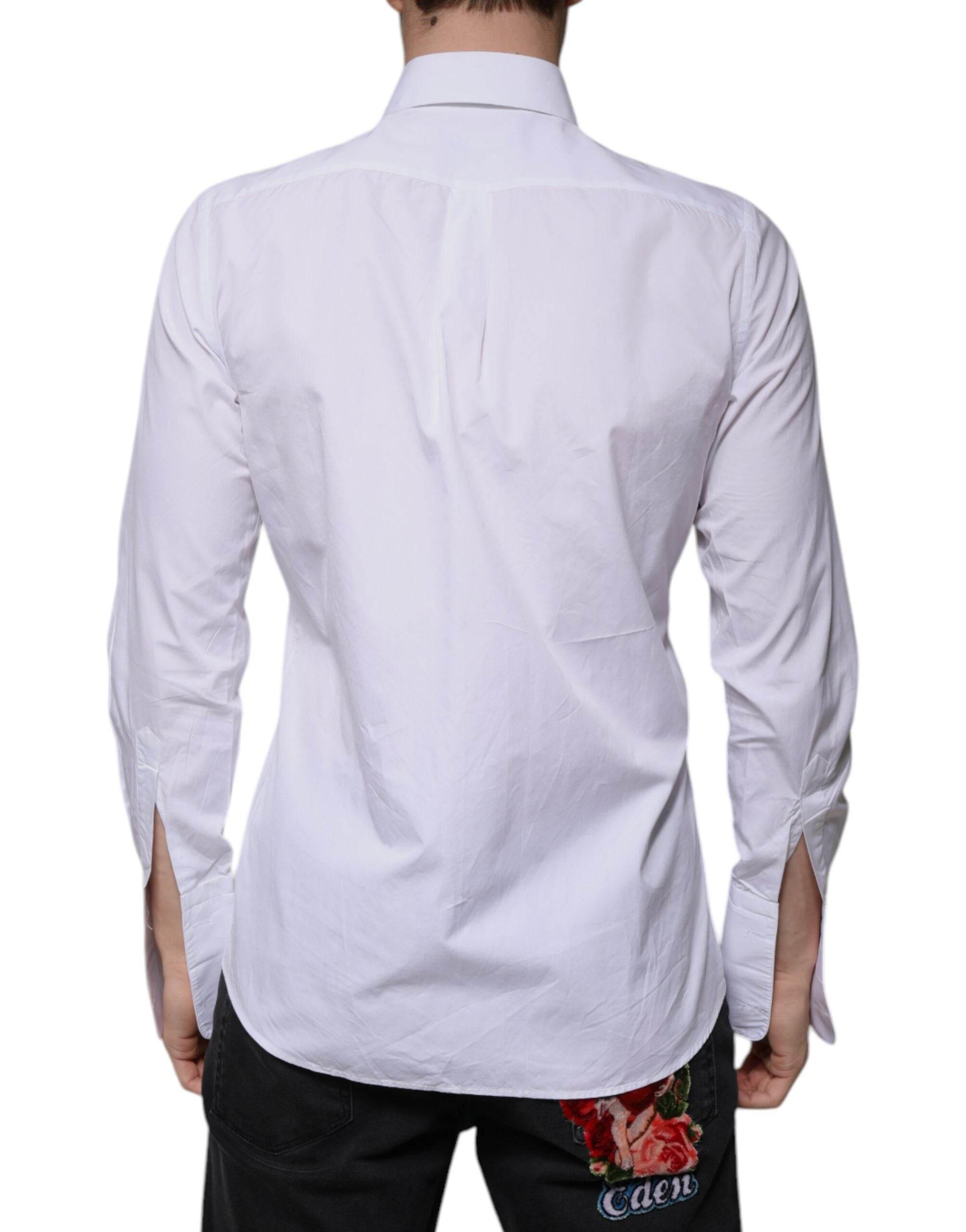 Dolce & Gabbana White Bib Cotton Poplin GOLD Men Formal Shirt - Hilstor