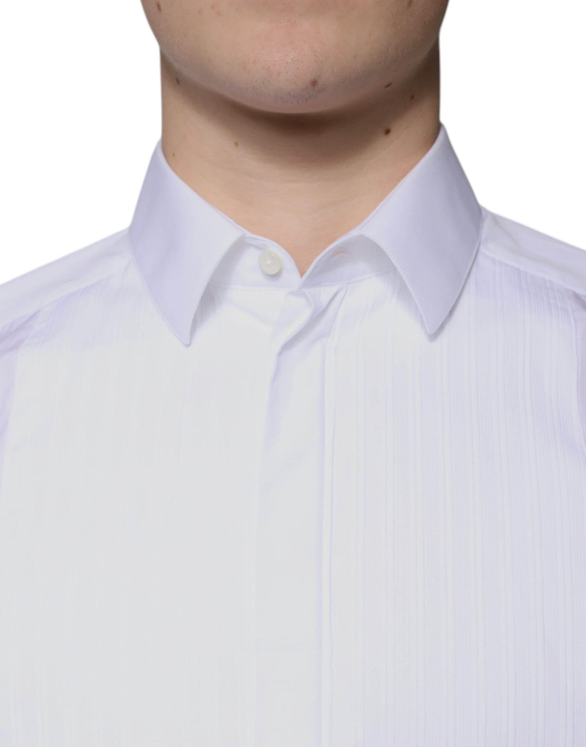 Dolce & Gabbana White Bib Cotton Poplin GOLD Men Formal Shirt - Hilstor