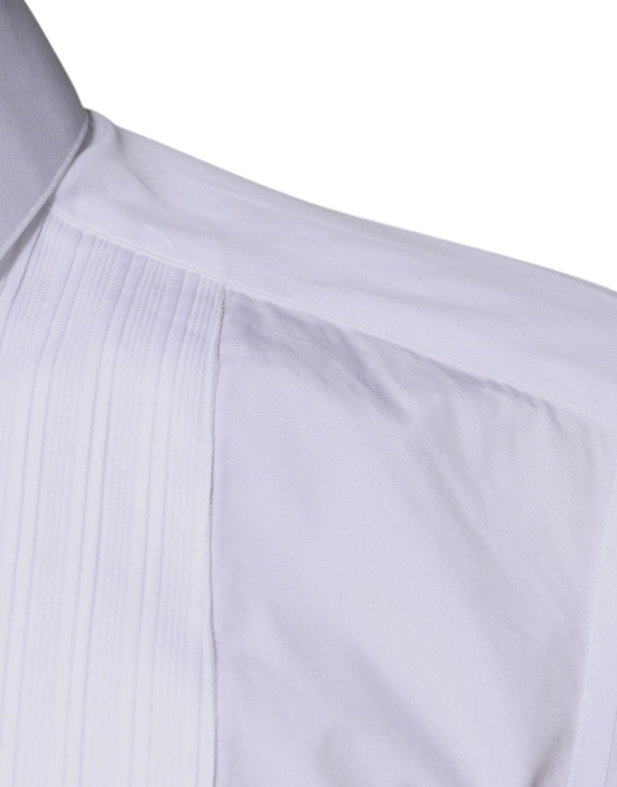 Dolce & Gabbana White Bib Cotton Poplin GOLD Men Formal Shirt - Hilstor