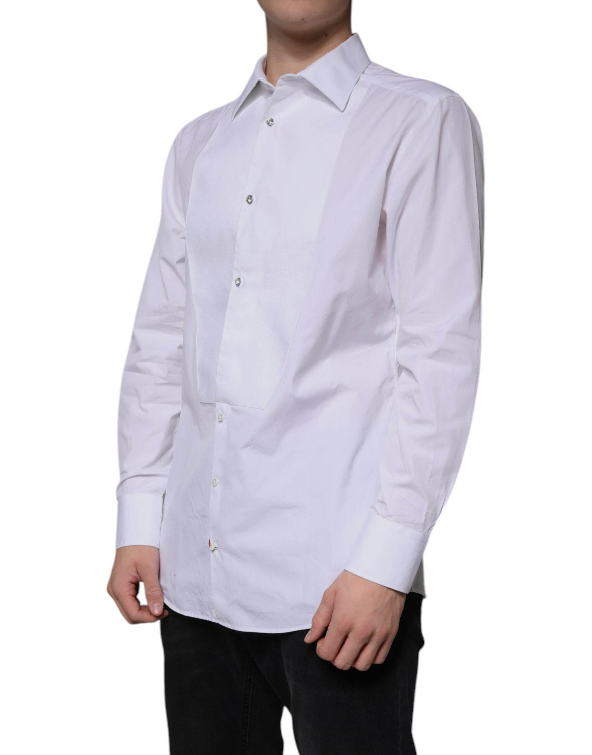 Dolce & Gabbana White Bib Cotton Poplin GOLD Men Formal Shirt - Hilstor