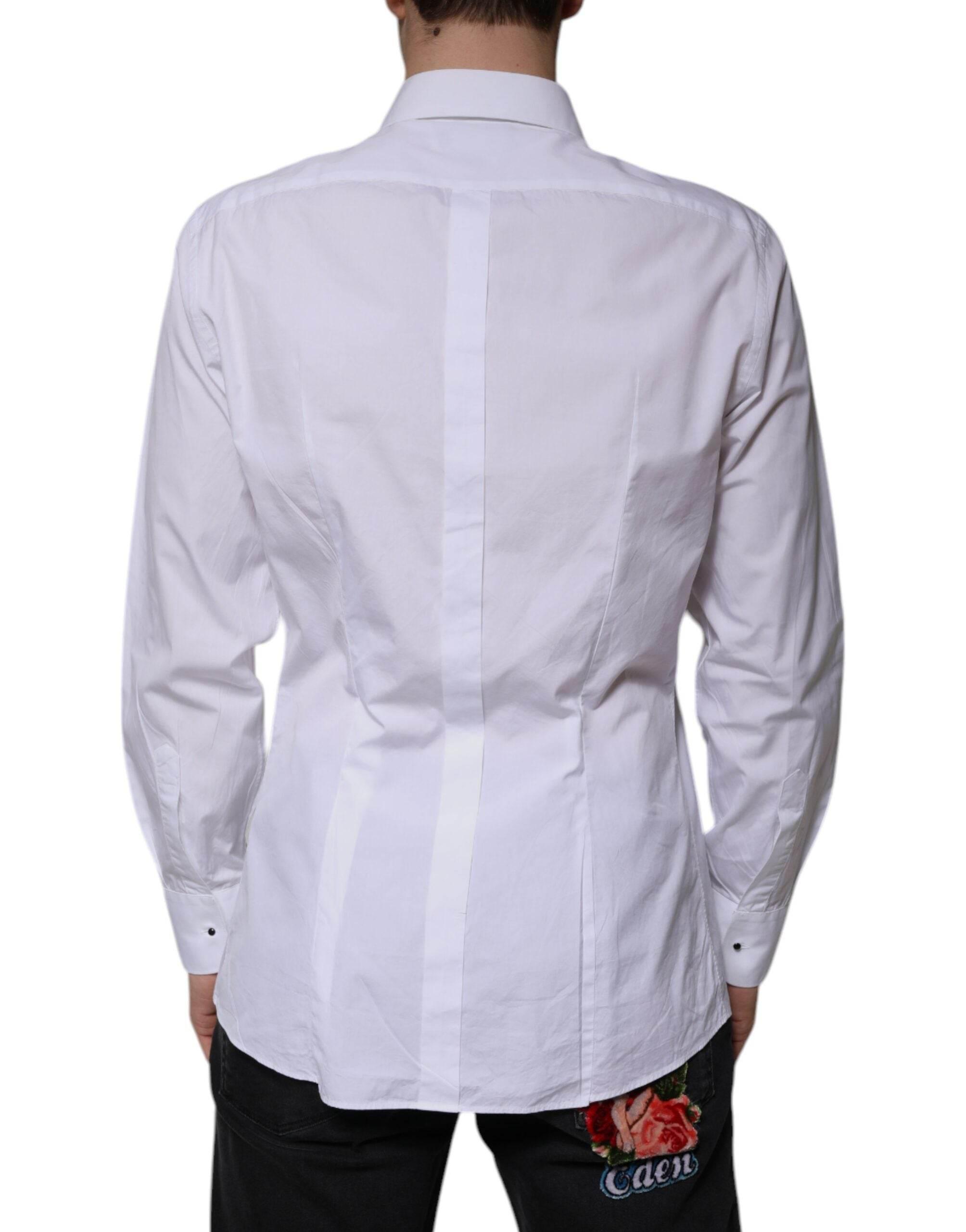 Dolce & Gabbana White Bib Cotton Poplin GOLD Men Formal Shirt - Hilstor