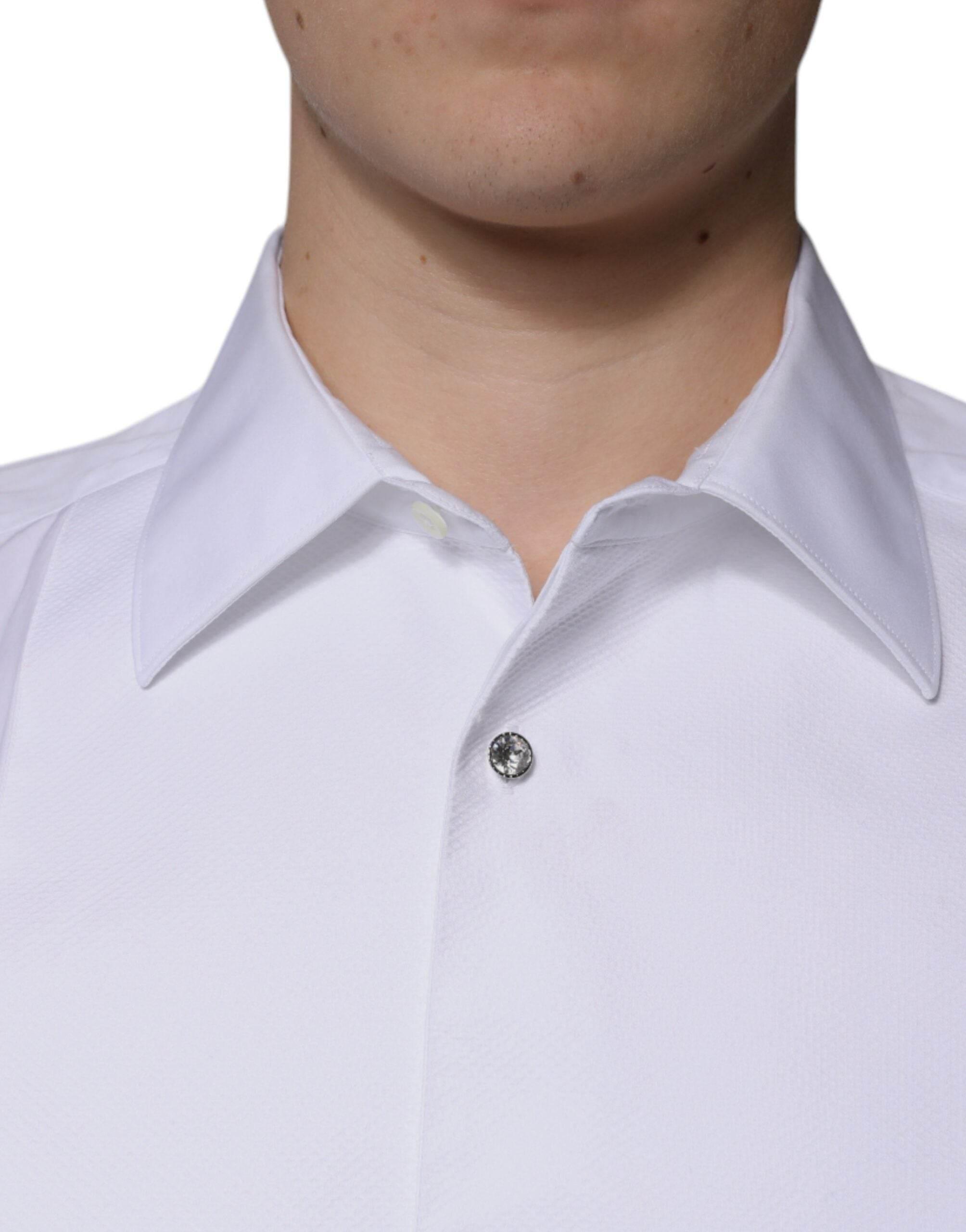 Dolce & Gabbana White Bib Cotton Poplin GOLD Men Formal Shirt - Hilstor